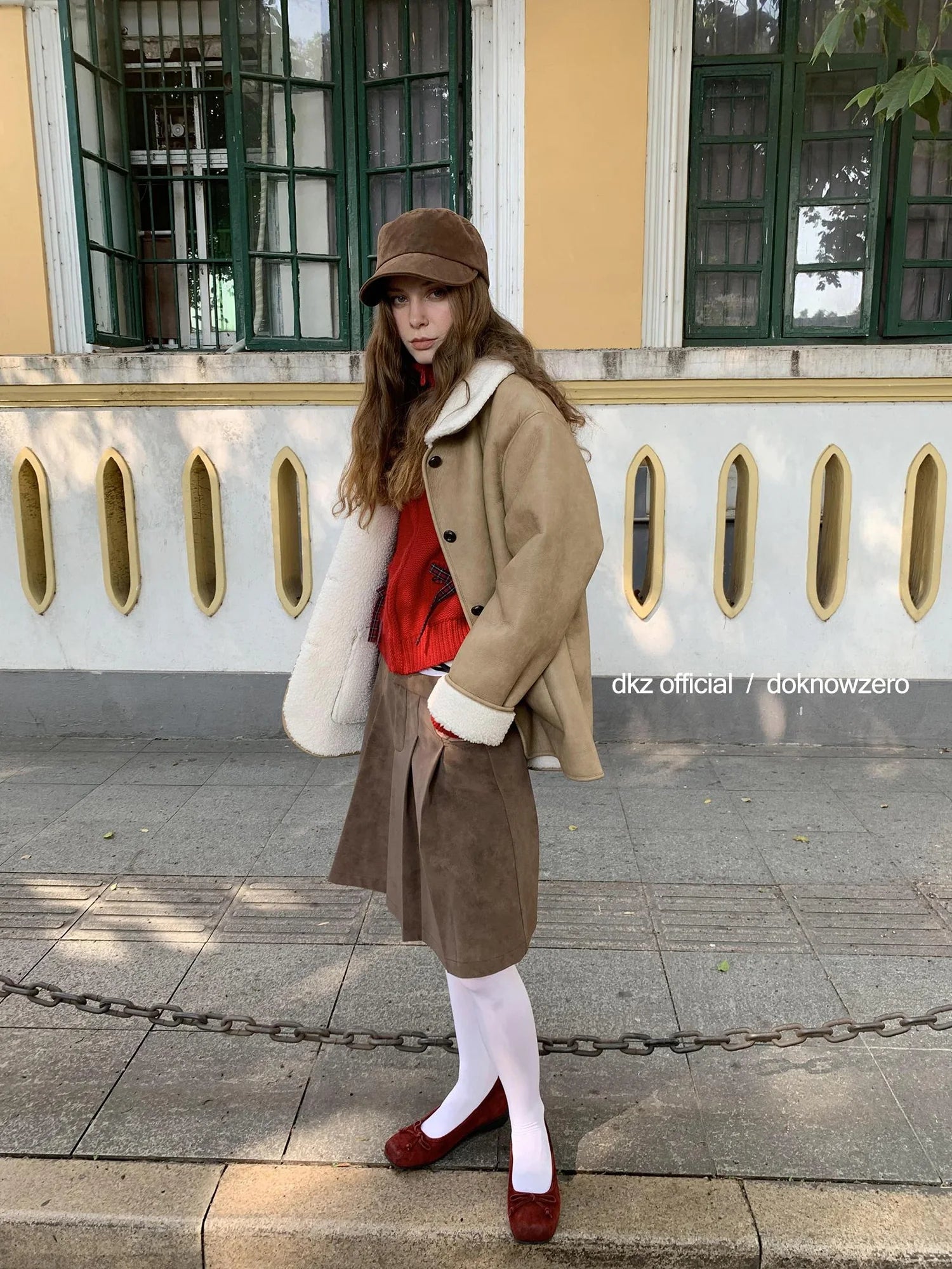 DKZ OFFICIAL Camel Brown Faux Fur Collar Women Winter Coat