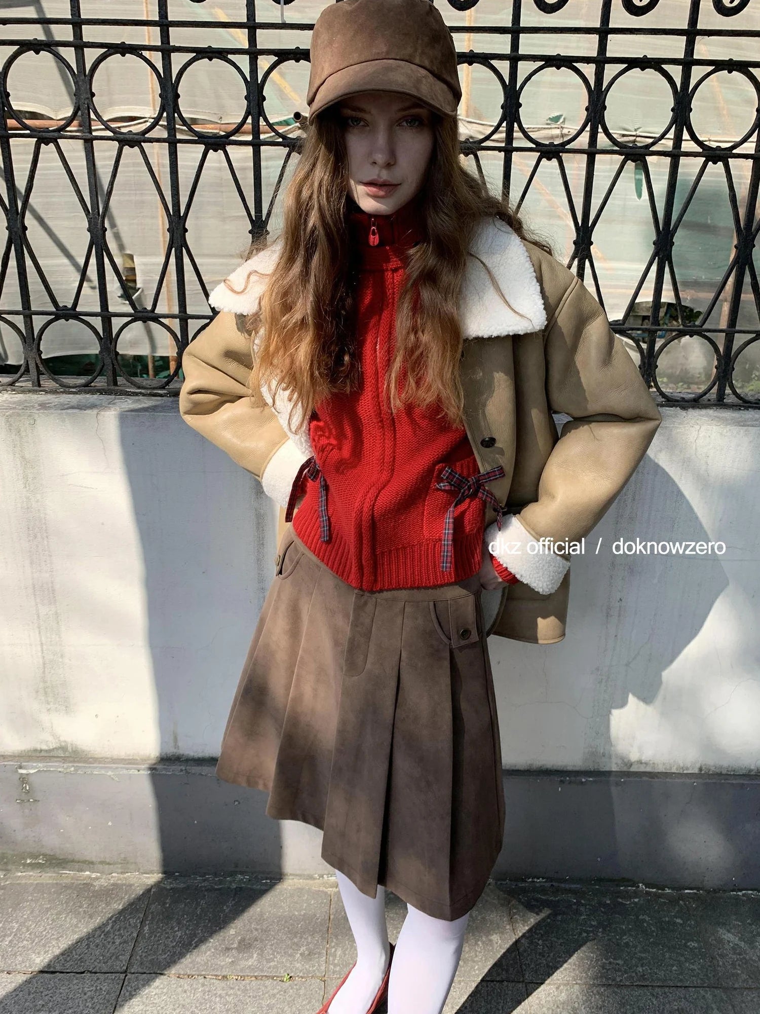 DKZ OFFICIAL Camel Brown Faux Fur Collar Women Winter Coat