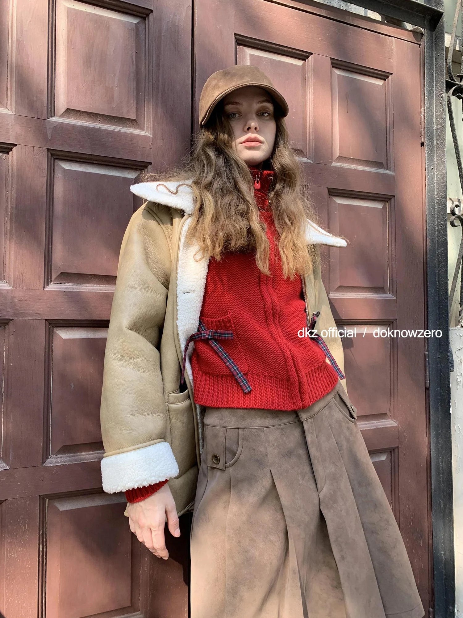 DKZ OFFICIAL Camel Brown Faux Fur Collar Women Winter Coat