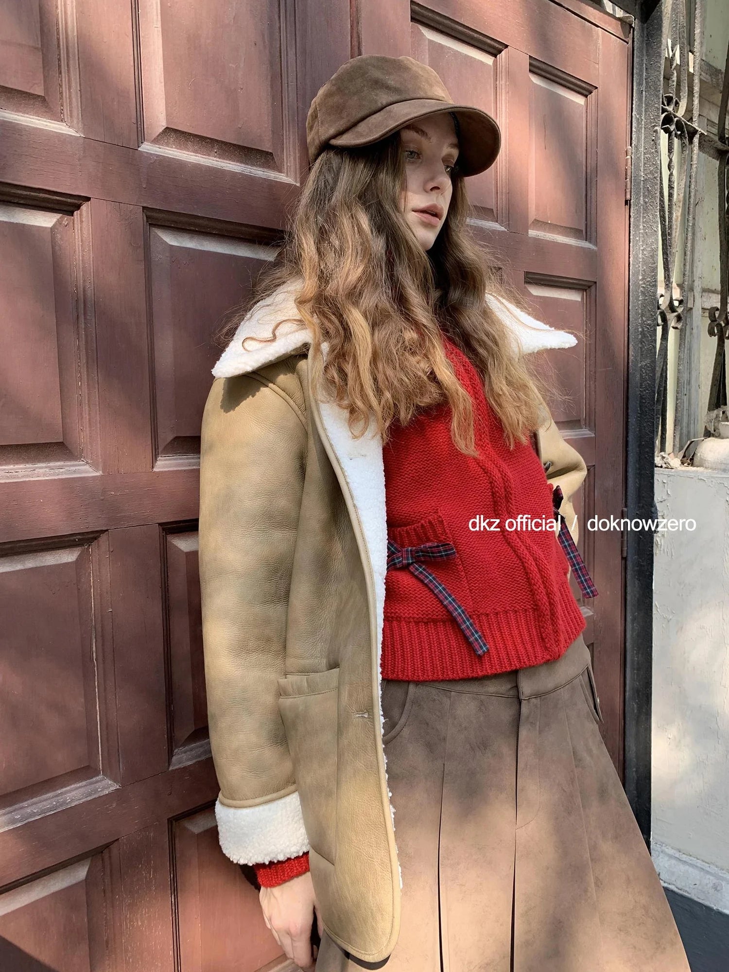 DKZ OFFICIAL Camel Brown Faux Fur Collar Women Winter Coat