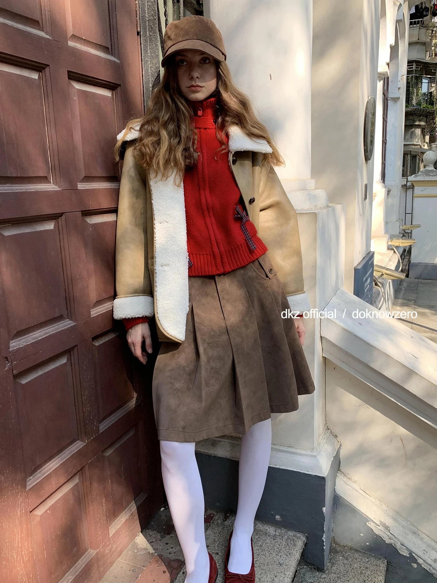 DKZ OFFICIAL Camel Brown Faux Fur Collar Women Winter Coat