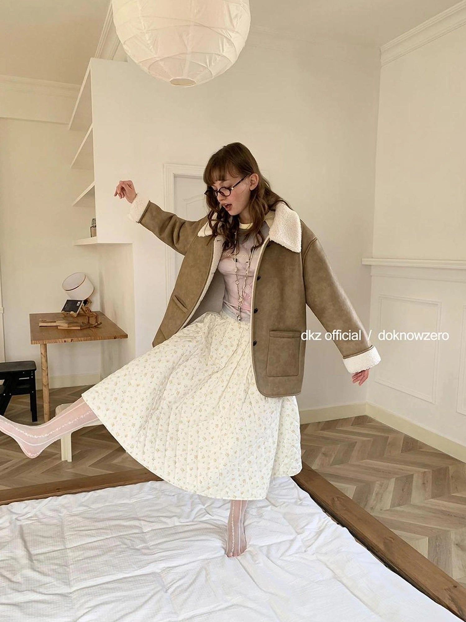 DKZ OFFICIAL Camel Brown Faux Fur Collar Women Winter Coat