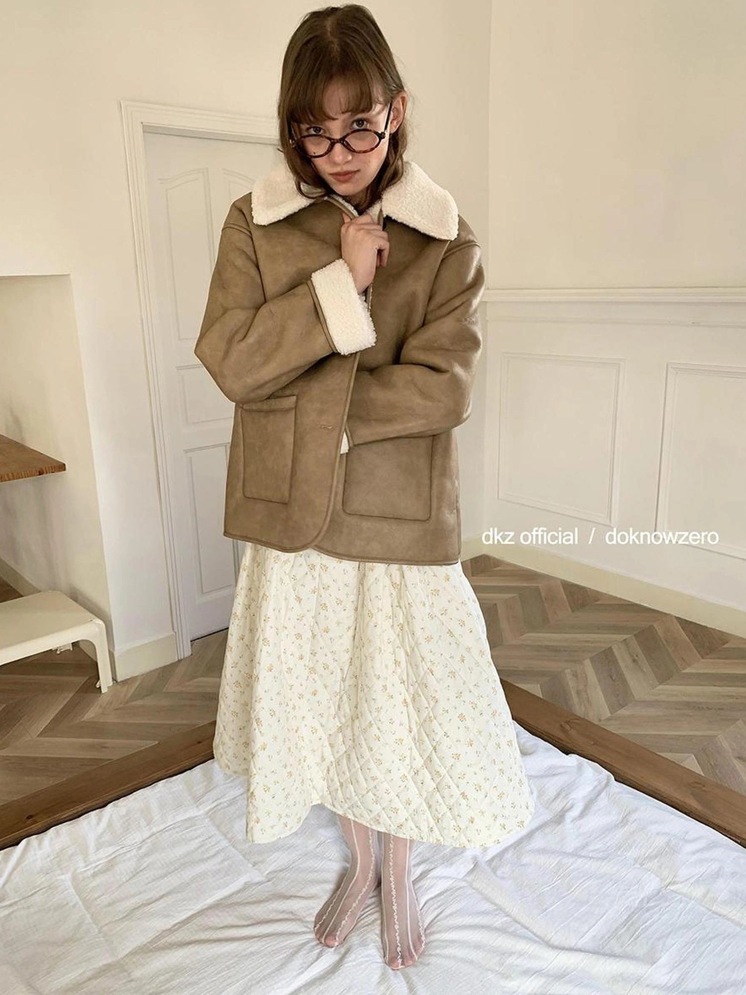 DKZ OFFICIAL Camel Brown Faux Fur Collar Women Winter Coat