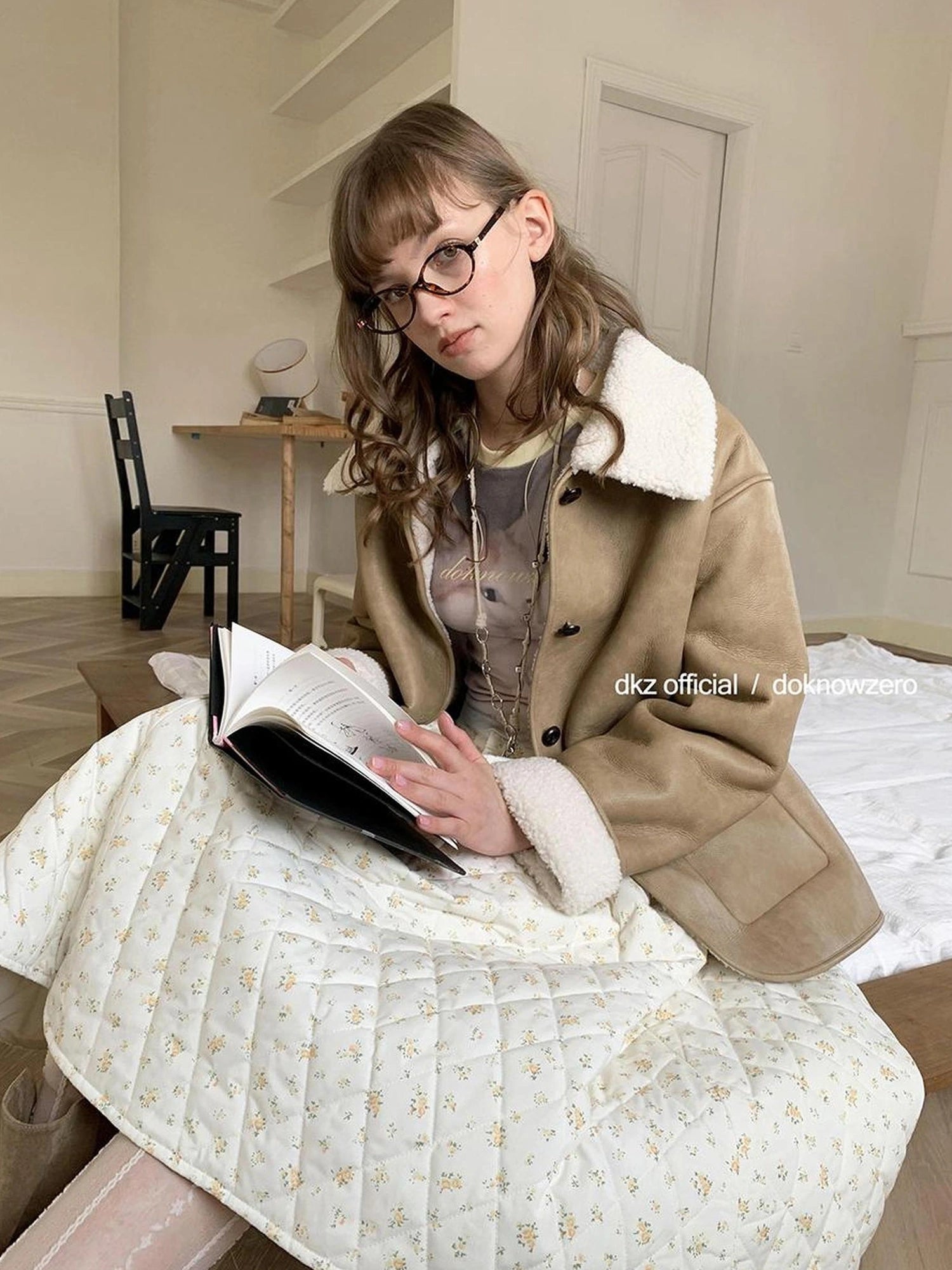 DKZ OFFICIAL Camel Brown Faux Fur Collar Women Winter Coat