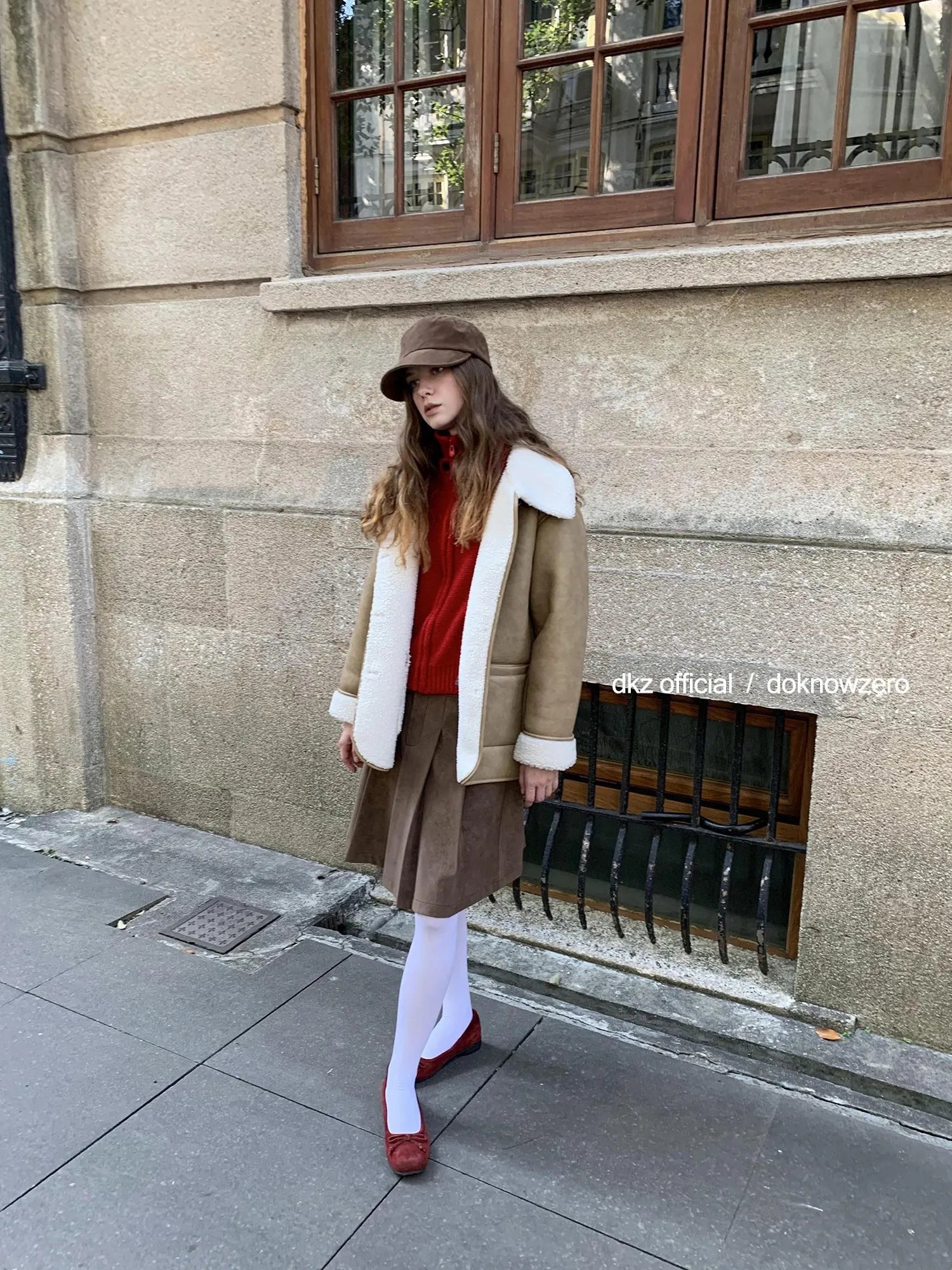 DKZ OFFICIAL Camel Brown Faux Fur Collar Women Winter Coat