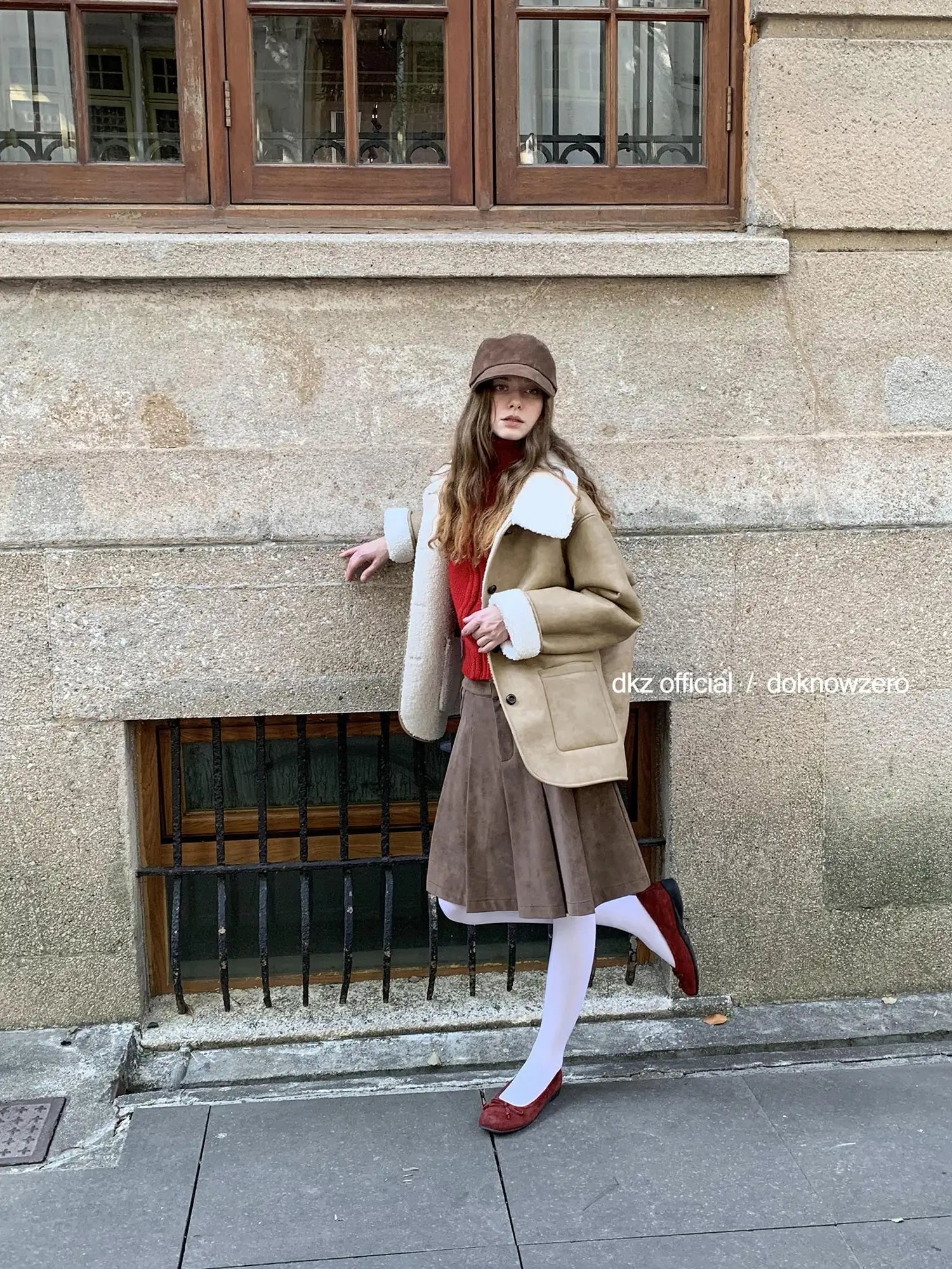 DKZ OFFICIAL Camel Brown Faux Fur Collar Women Winter Coat