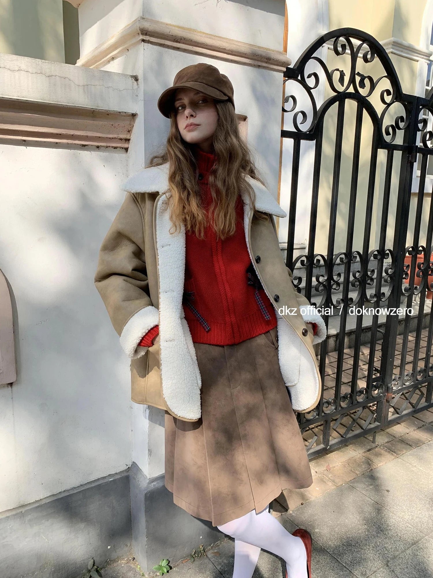 DKZ OFFICIAL Camel Brown Faux Fur Collar Women Winter Coat