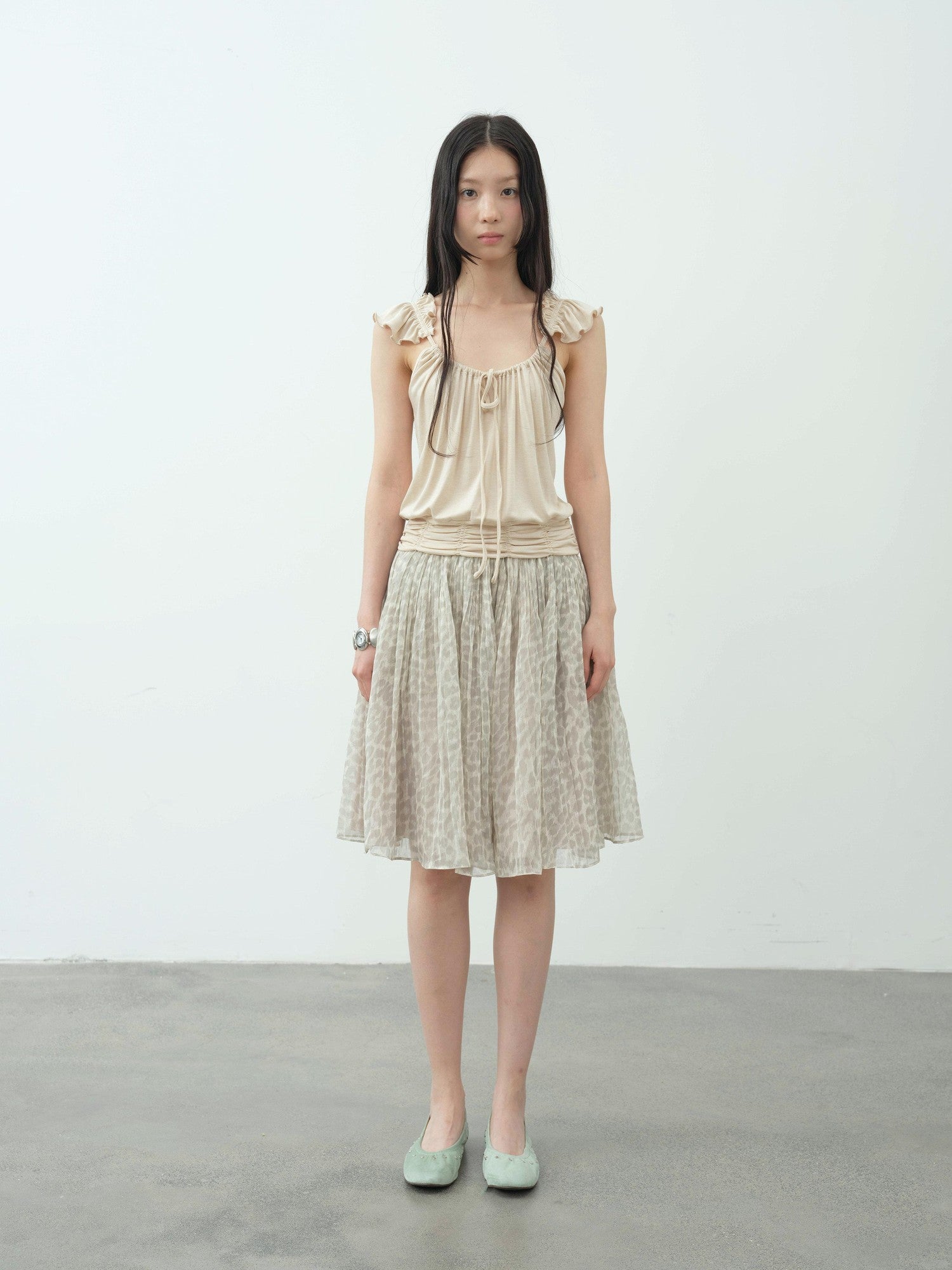 DKZ OFFICIAL Camel Ruffle Pleated Cropped Strappy Straight Women&