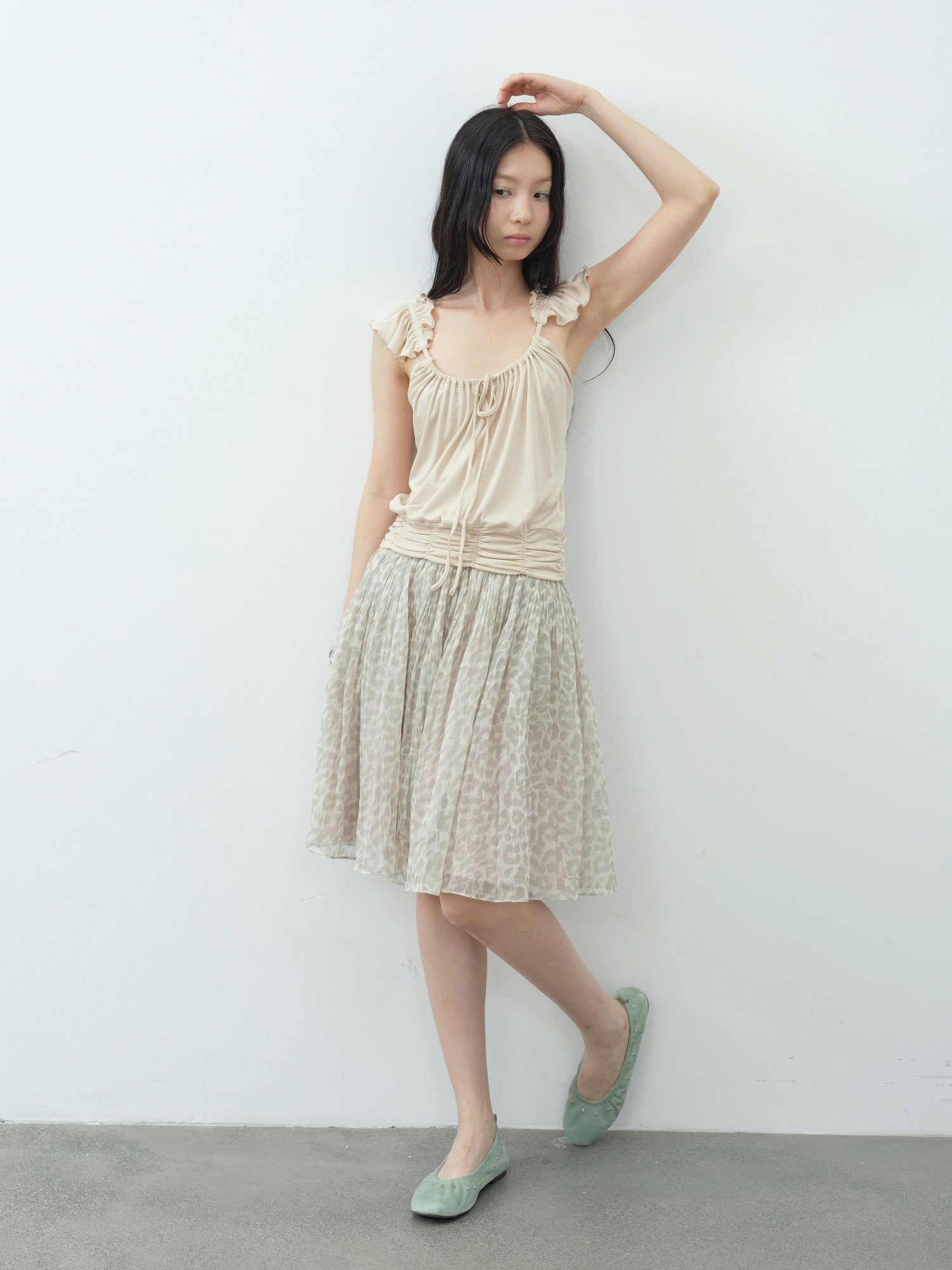 DKZ OFFICIAL Camel Ruffle Pleated Cropped Strappy Straight Women&