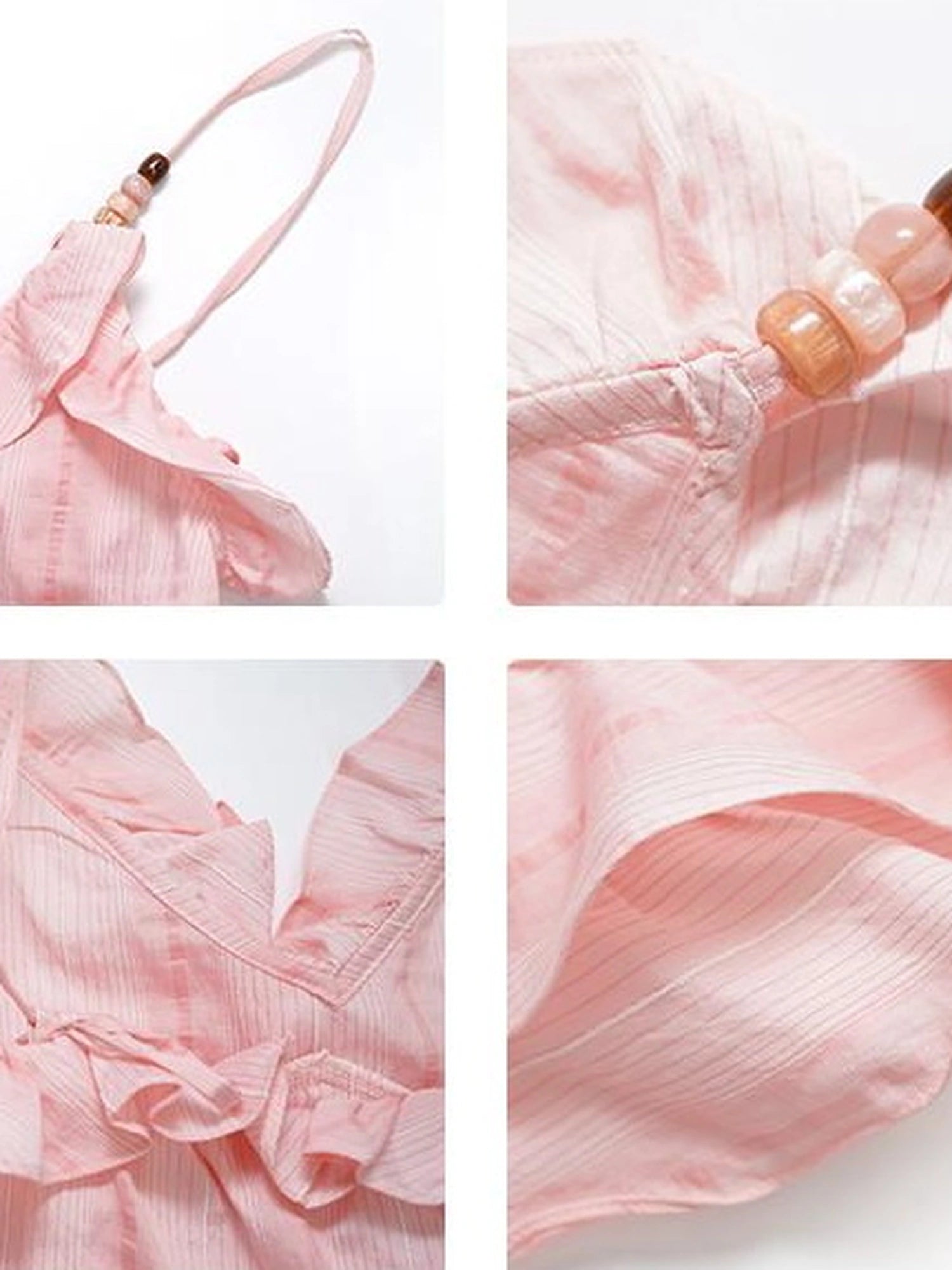 DKZ OFFICIAL Canelé Beaded Strap Camisole Pleated Ribbon Skirt Set