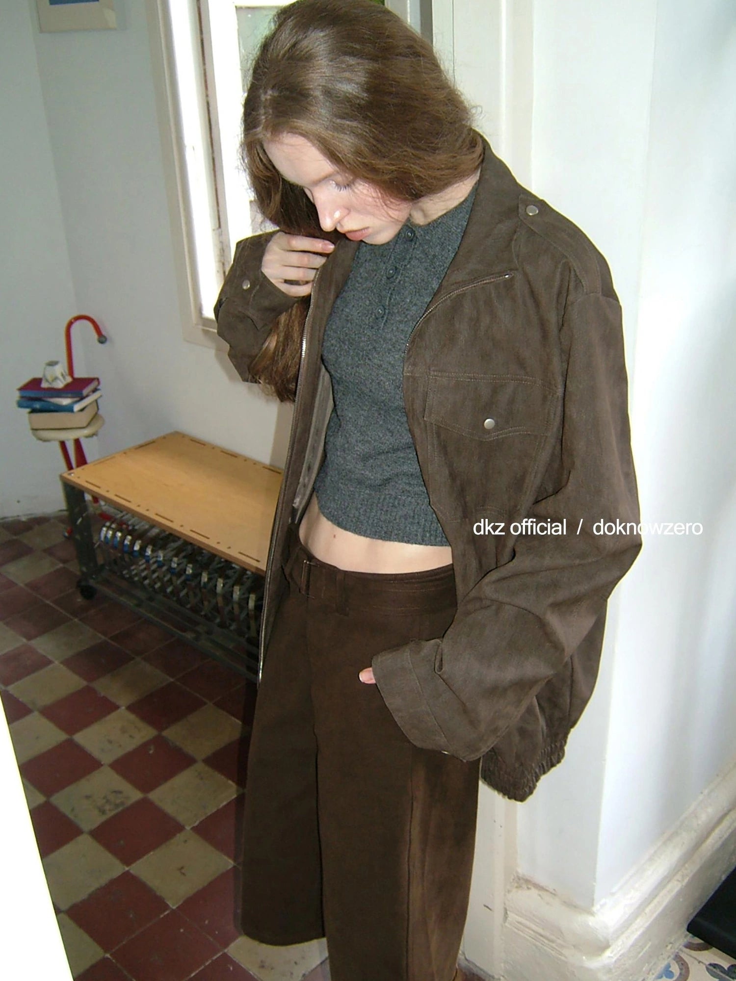 DKZ OFFICIAL Caramel Textured Pu Leather Jacket Loose Fit Retro Style