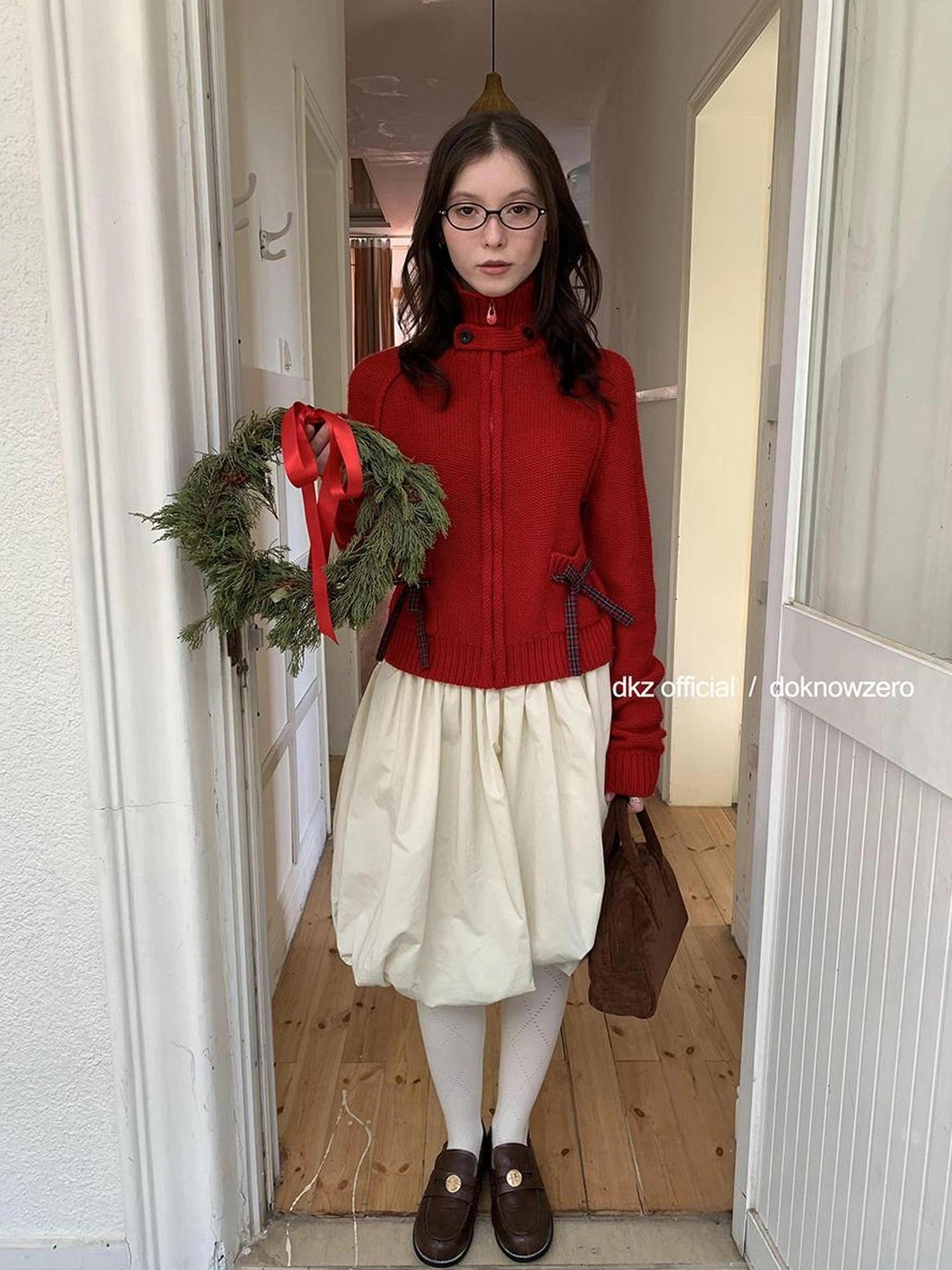 DKZ OFFICIAL Christmas Red Knit Cardigan With Bow For Women Cozy Winter Sweater