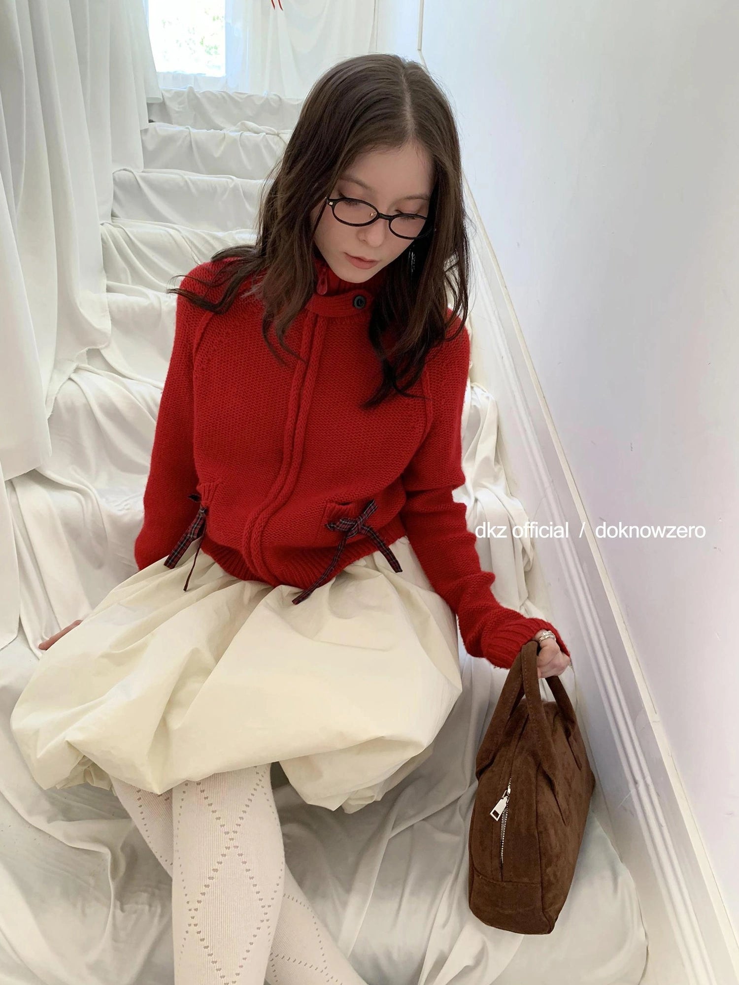 DKZ OFFICIAL Christmas Red Knit Cardigan With Bow For Women Cozy Winter Sweater