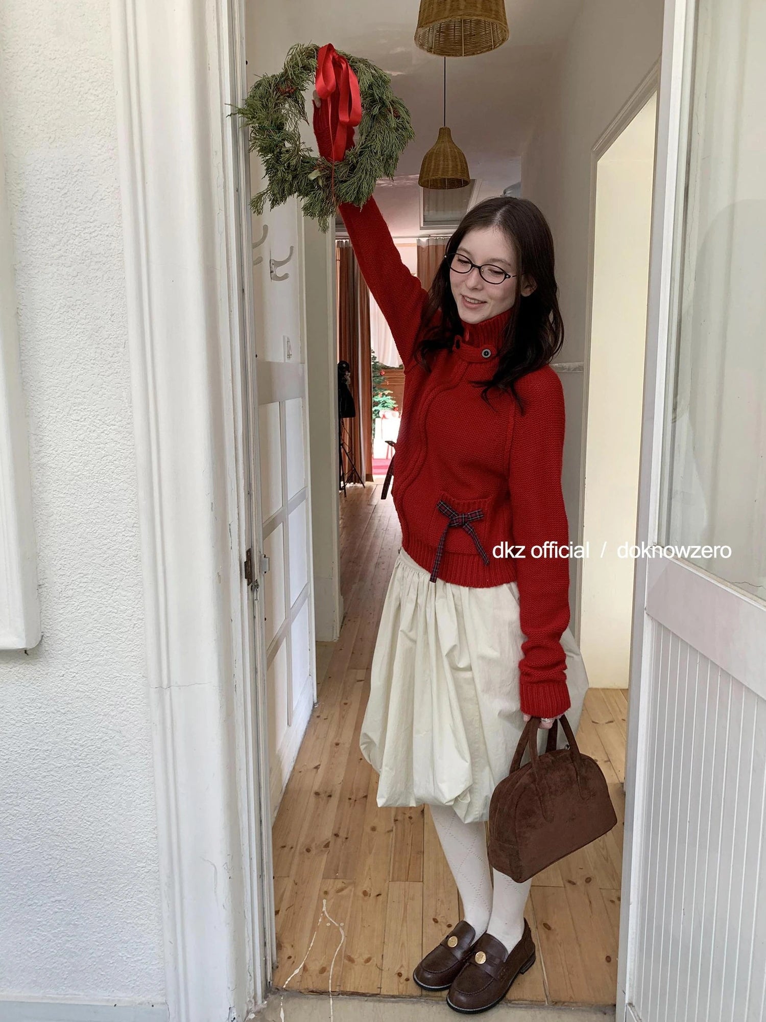DKZ OFFICIAL Christmas Red Knit Cardigan With Bow For Women Cozy Winter Sweater
