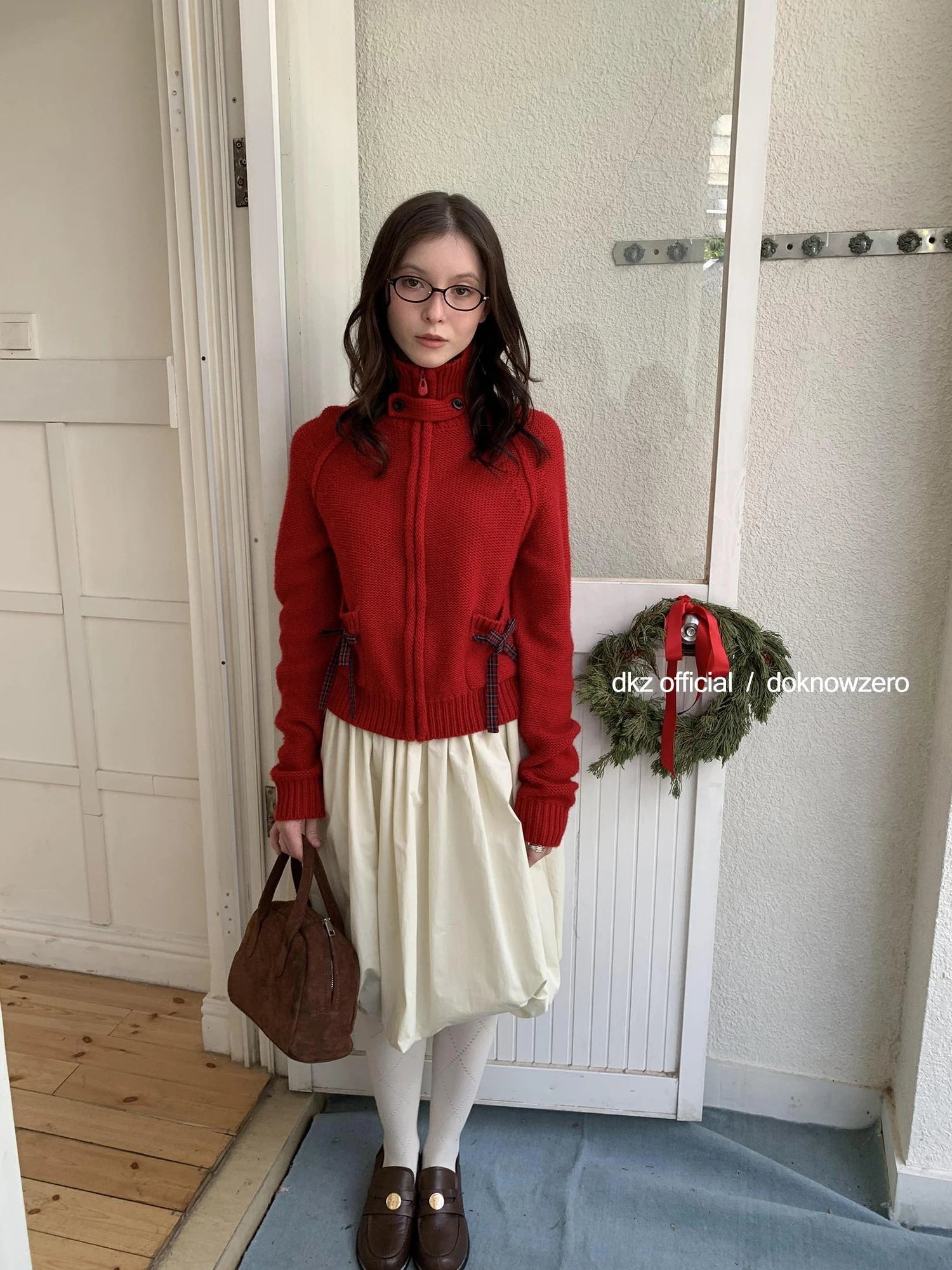 DKZ OFFICIAL Christmas Red Knit Cardigan With Bow For Women Cozy Winter Sweater