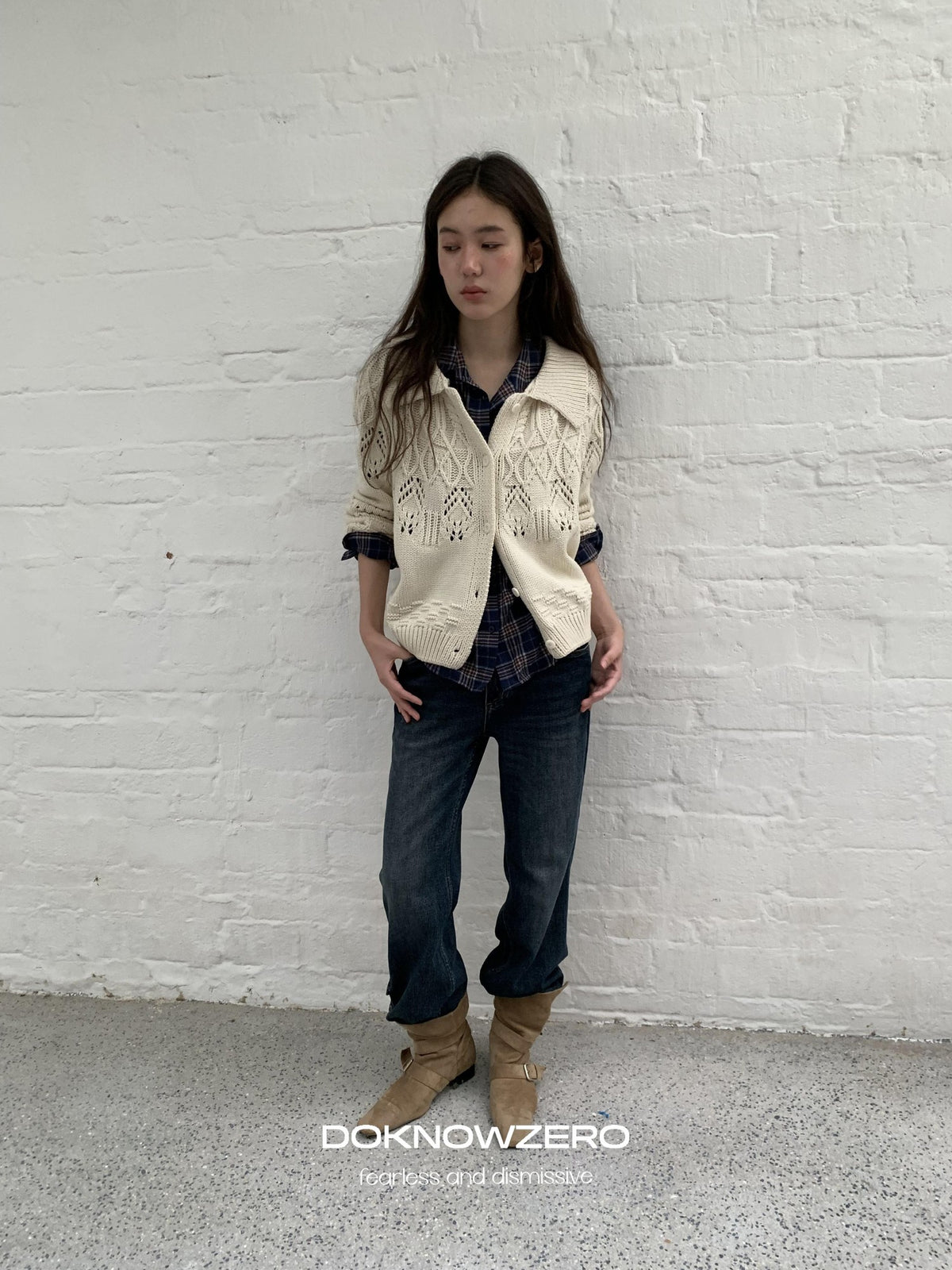 DKZ OFFICIAL Chunky Retro Jacquard Openwork Knit Women&