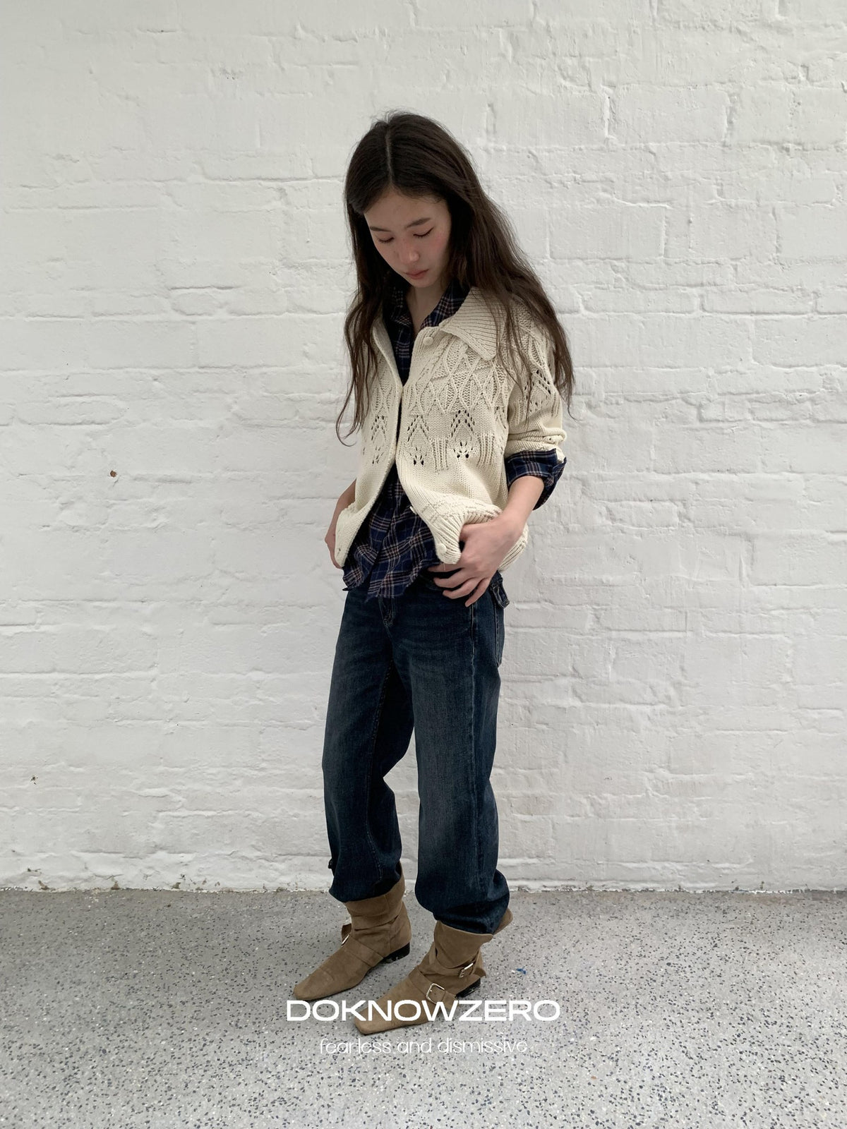 DKZ OFFICIAL Chunky Retro Jacquard Openwork Knit Women&