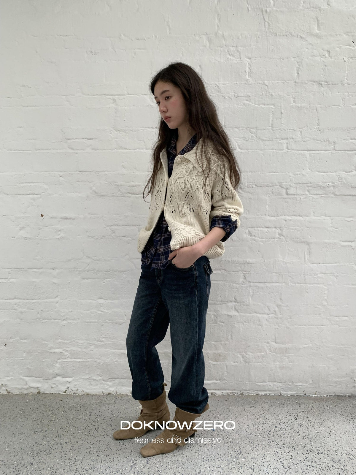 DKZ OFFICIAL Chunky Retro Jacquard Openwork Knit Women&
