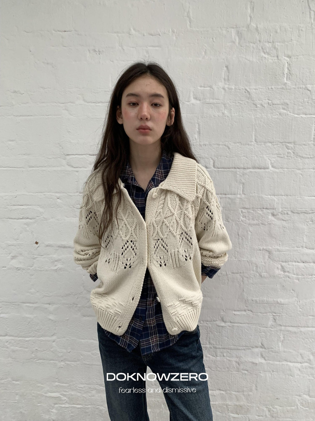 DKZ OFFICIAL Chunky Retro Jacquard Openwork Knit Women&