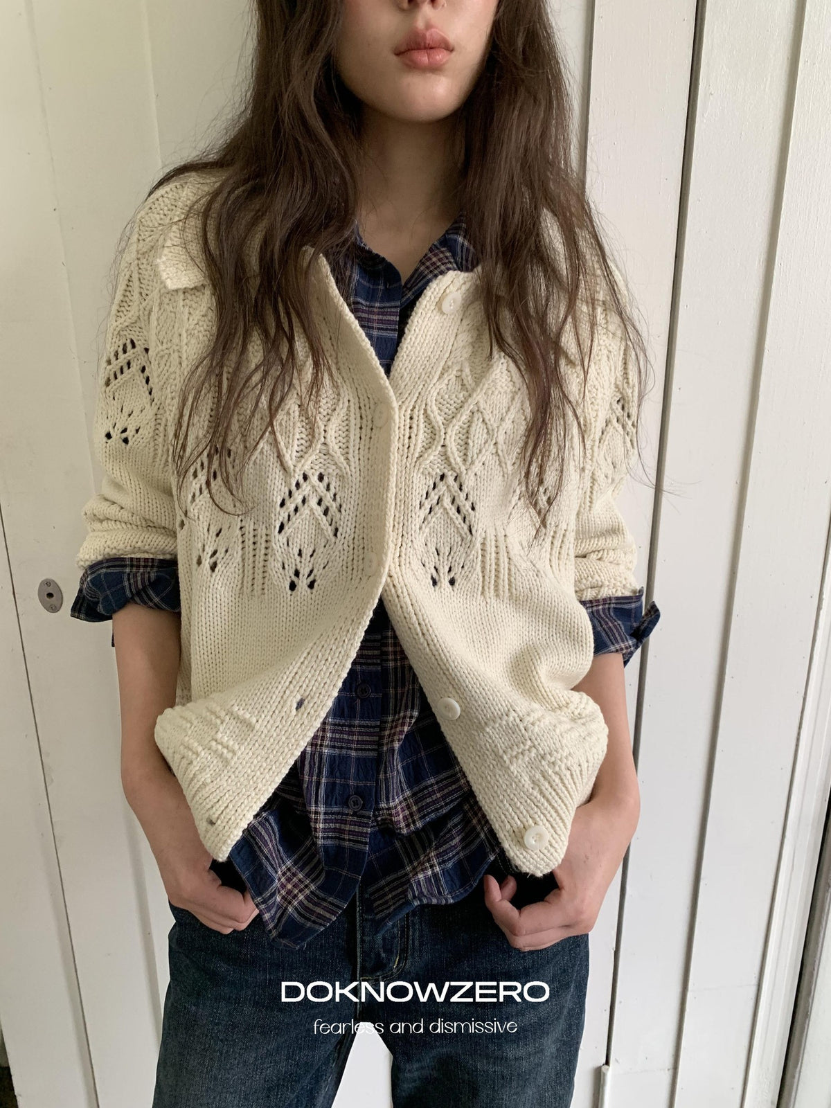 DKZ OFFICIAL Chunky Retro Jacquard Openwork Knit Women&