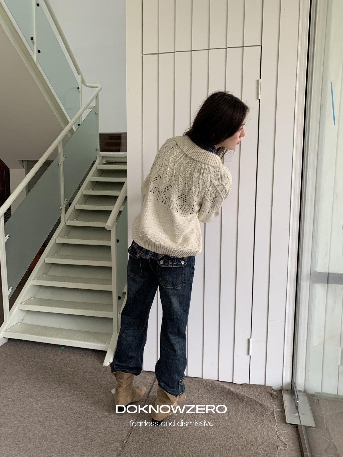 DKZ OFFICIAL Chunky Retro Jacquard Openwork Knit Women&