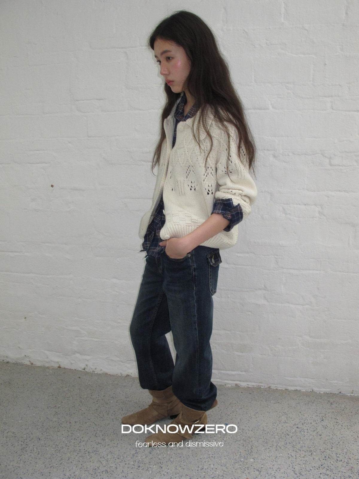 DKZ OFFICIAL Chunky Retro Jacquard Openwork Knit Women&