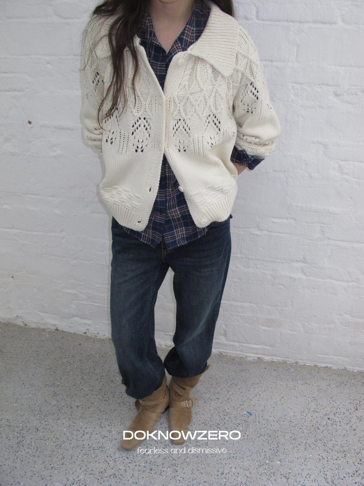 DKZ OFFICIAL Chunky Retro Jacquard Openwork Knit Women&