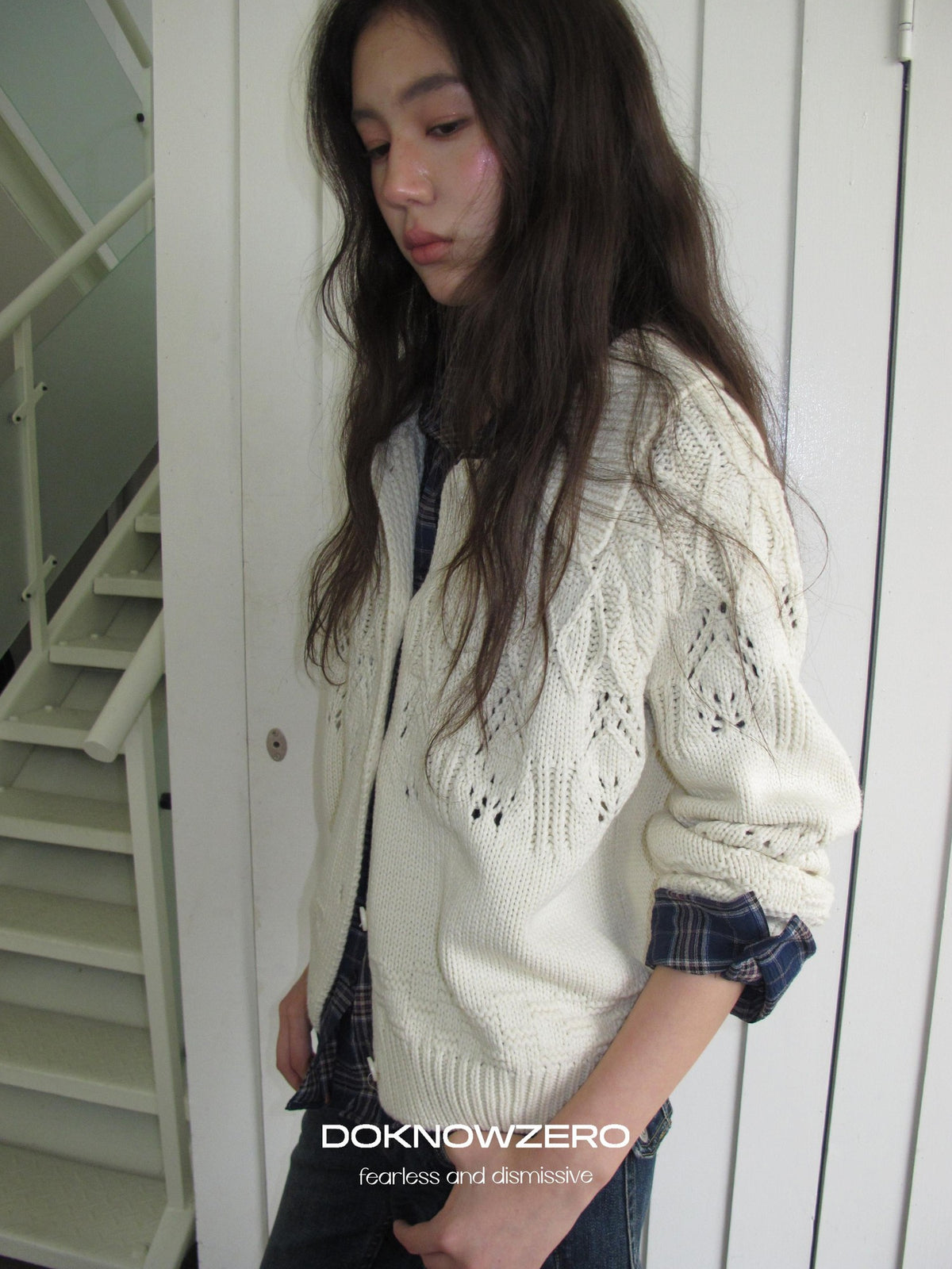 DKZ OFFICIAL Chunky Retro Jacquard Openwork Knit Women&