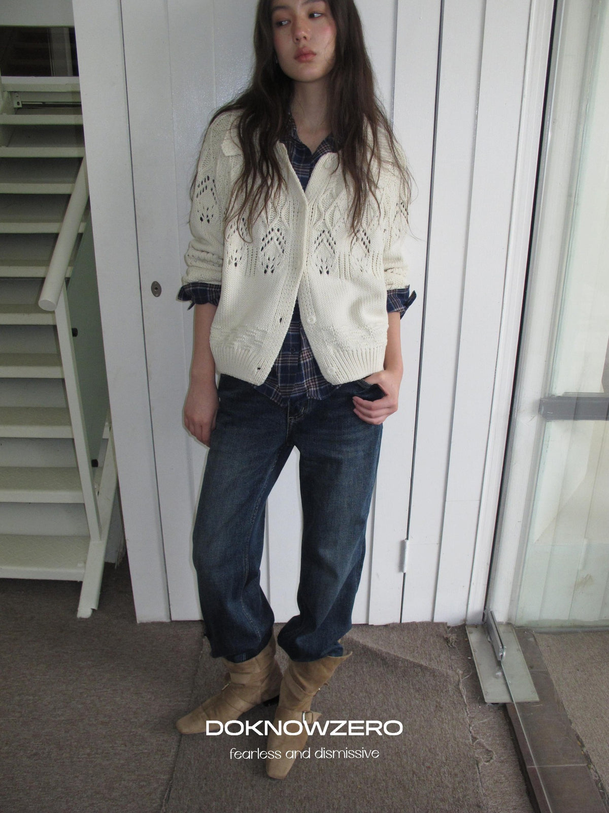 DKZ OFFICIAL Chunky Retro Jacquard Openwork Knit Women&
