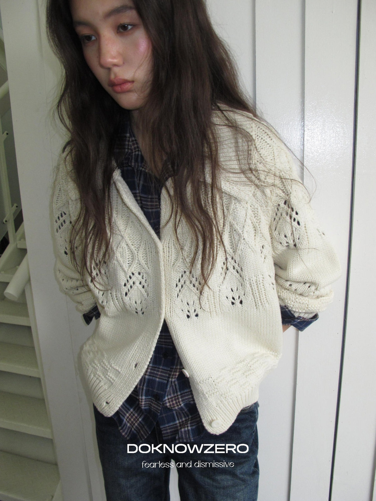 DKZ OFFICIAL Chunky Retro Jacquard Openwork Knit Women&