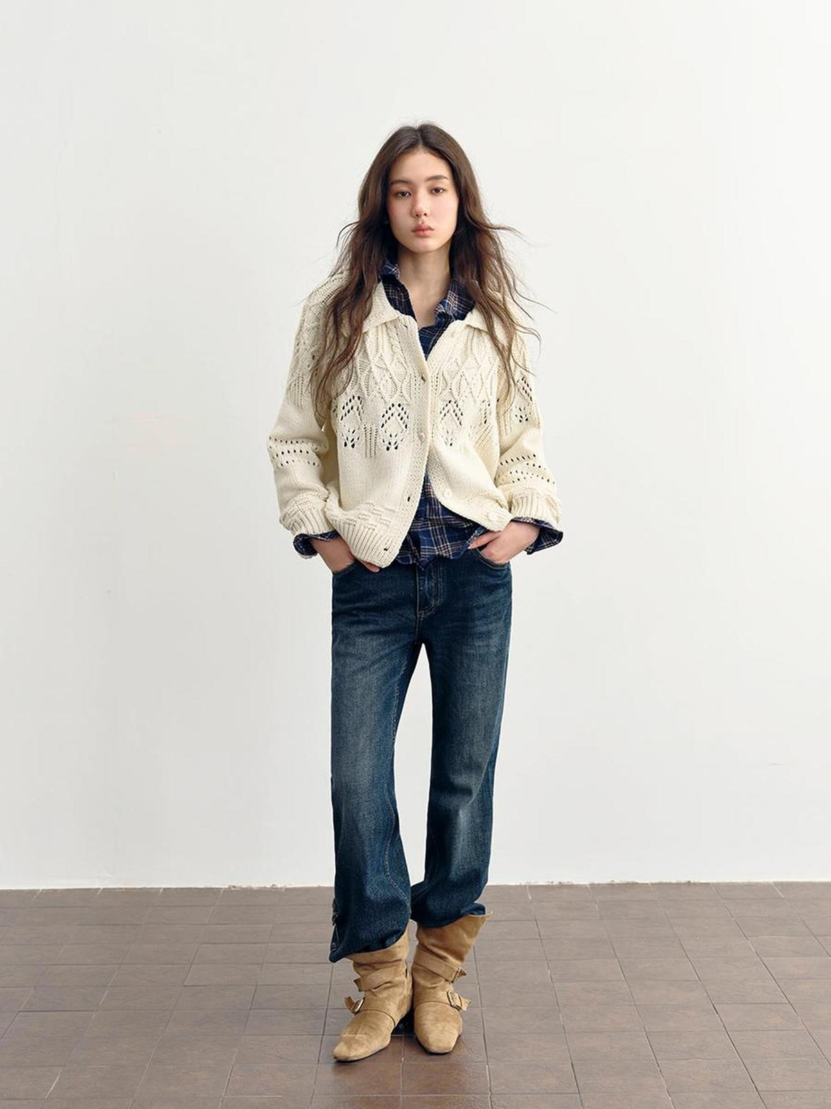 DKZ OFFICIAL Chunky Retro Jacquard Openwork Knit Women&