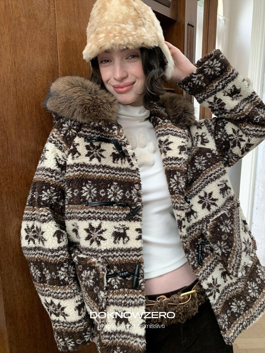 DKZ_OFFICIAL_Coffee_Animal_Jacquard_Hooded_Loose_Women&