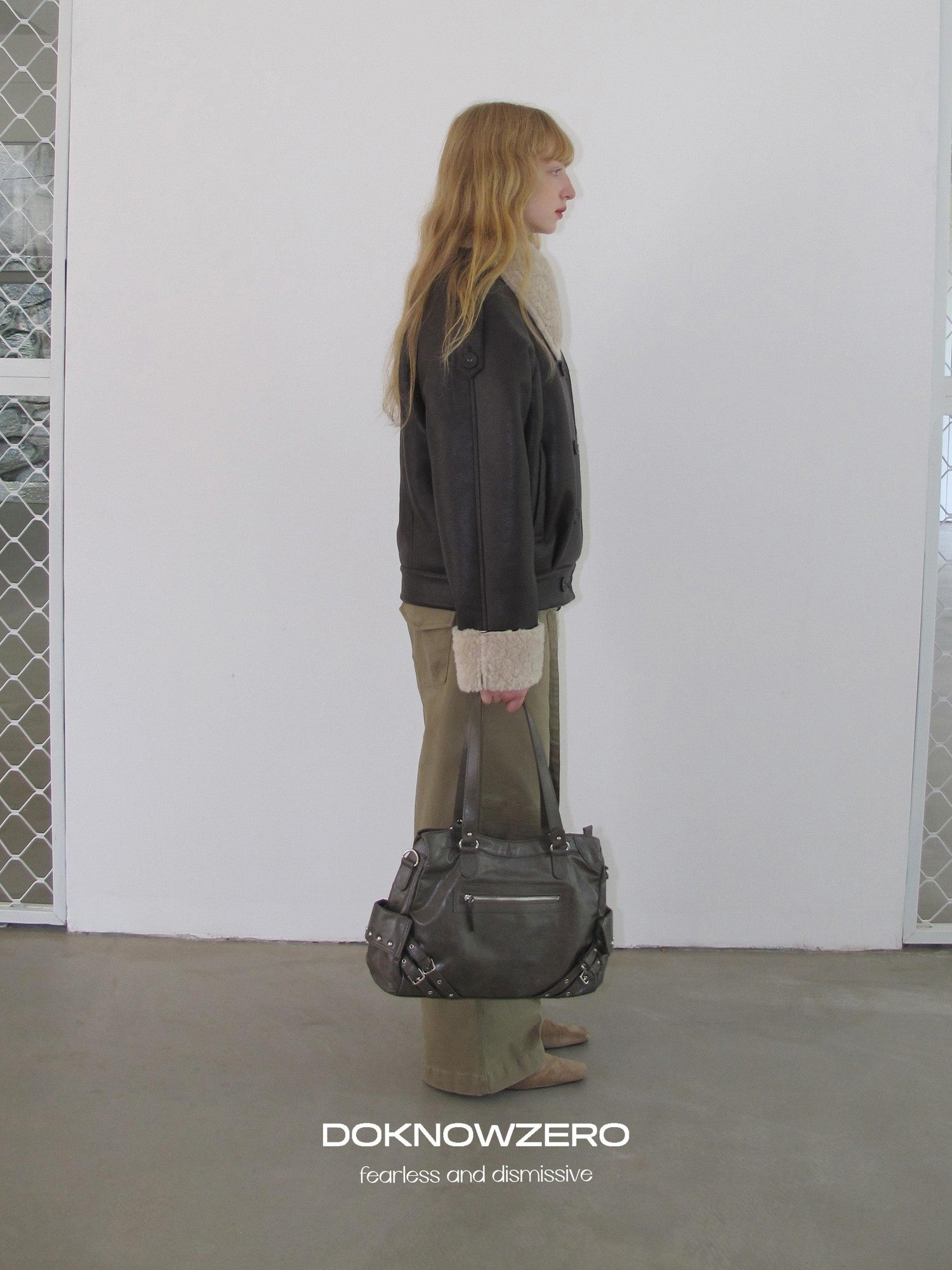 DKZ OFFICIAL Coffee Panel Shearling Lapel Double Breasted Women&