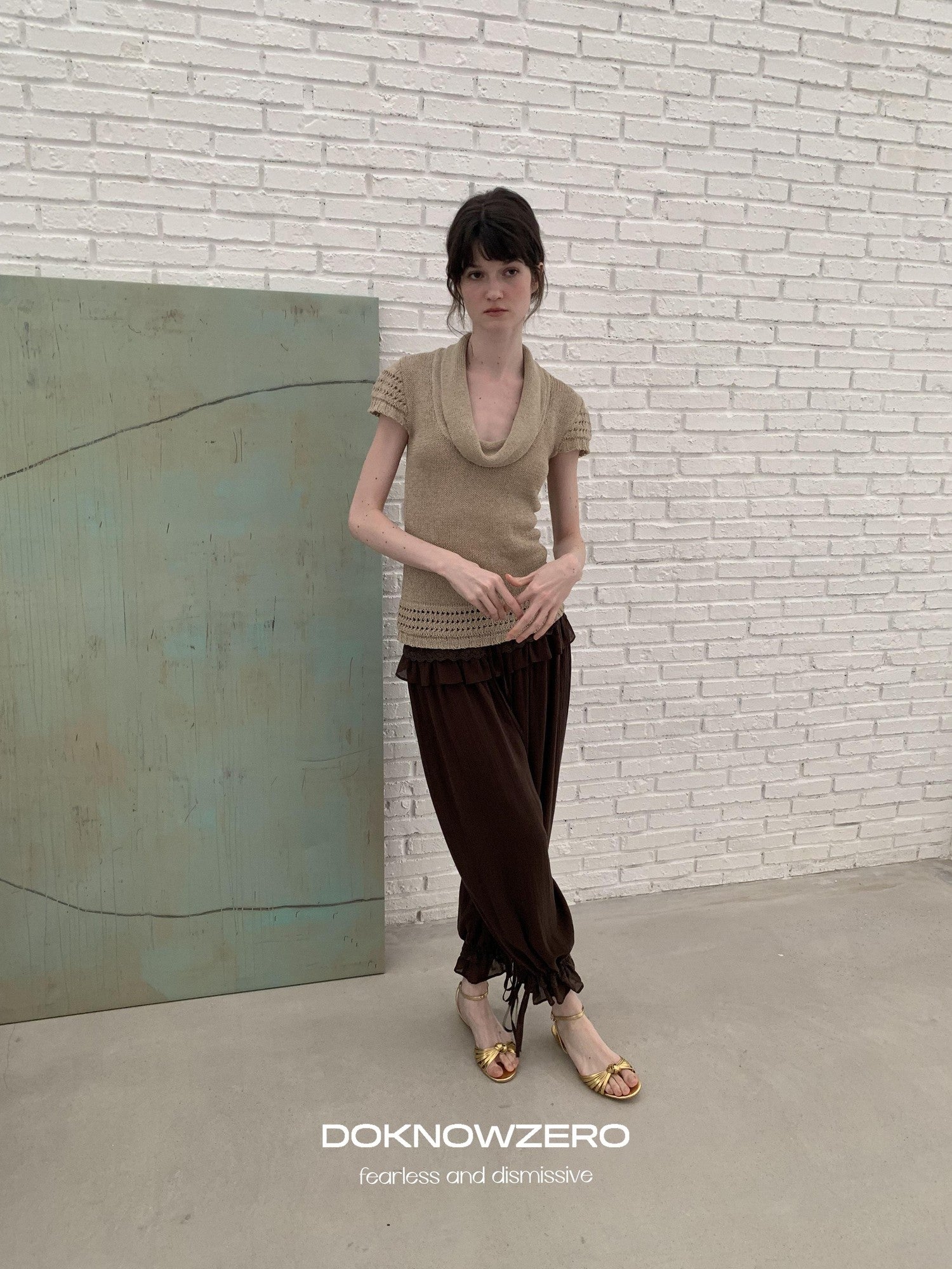 DKZ OFFICIAL Coffee Vintage Lace Patchwork Pleated Loose Cuffed Women&