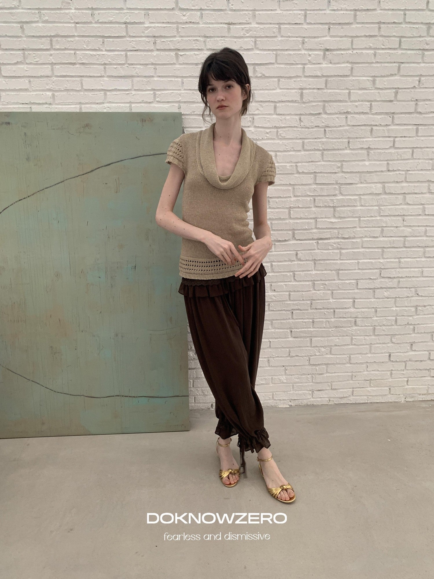 DKZ OFFICIAL Coffee Vintage Lace Patchwork Pleated Loose Cuffed Women&