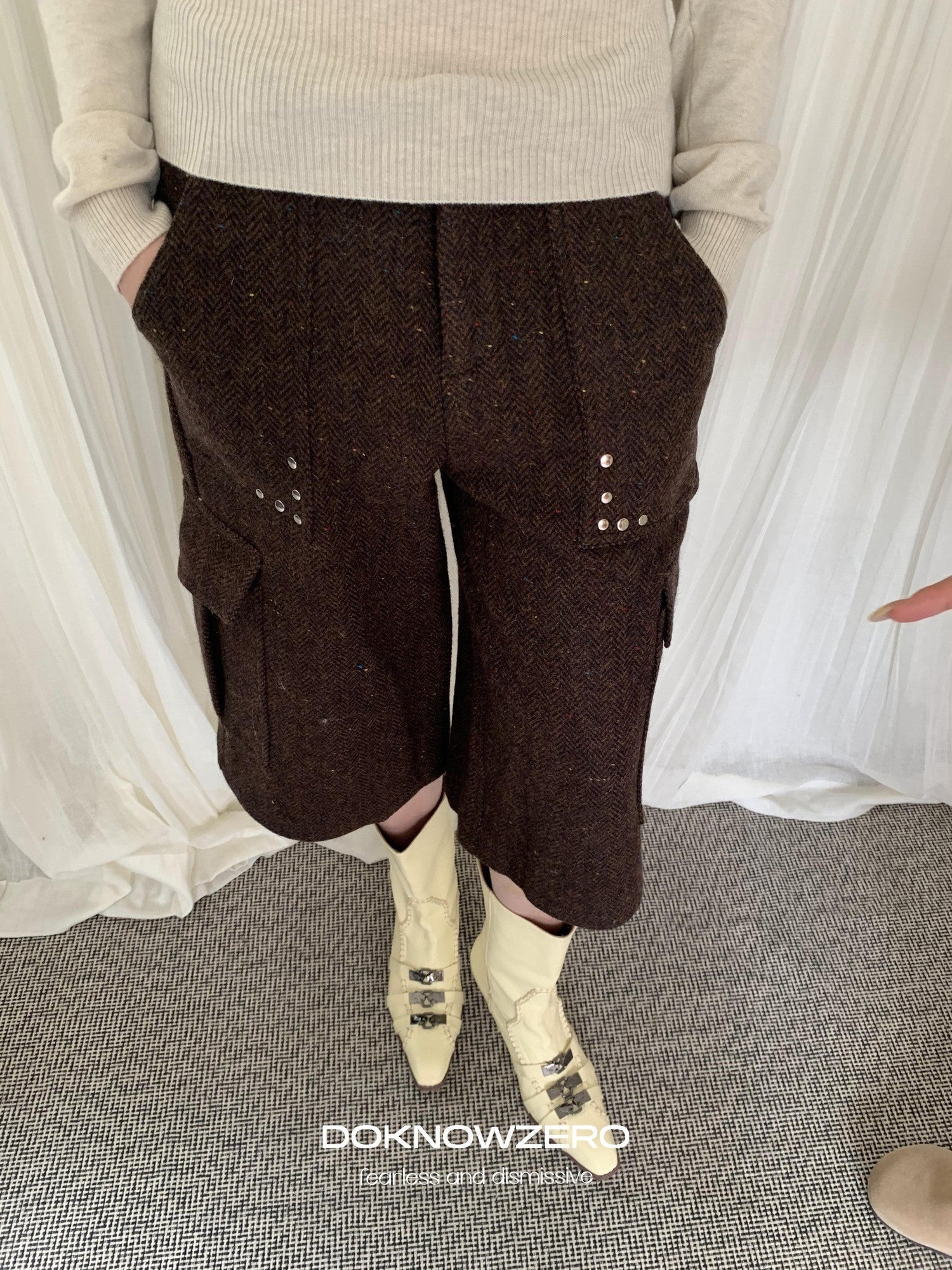 DKZ OFFICIAL Coffee Vintage Studded Workwear Women&