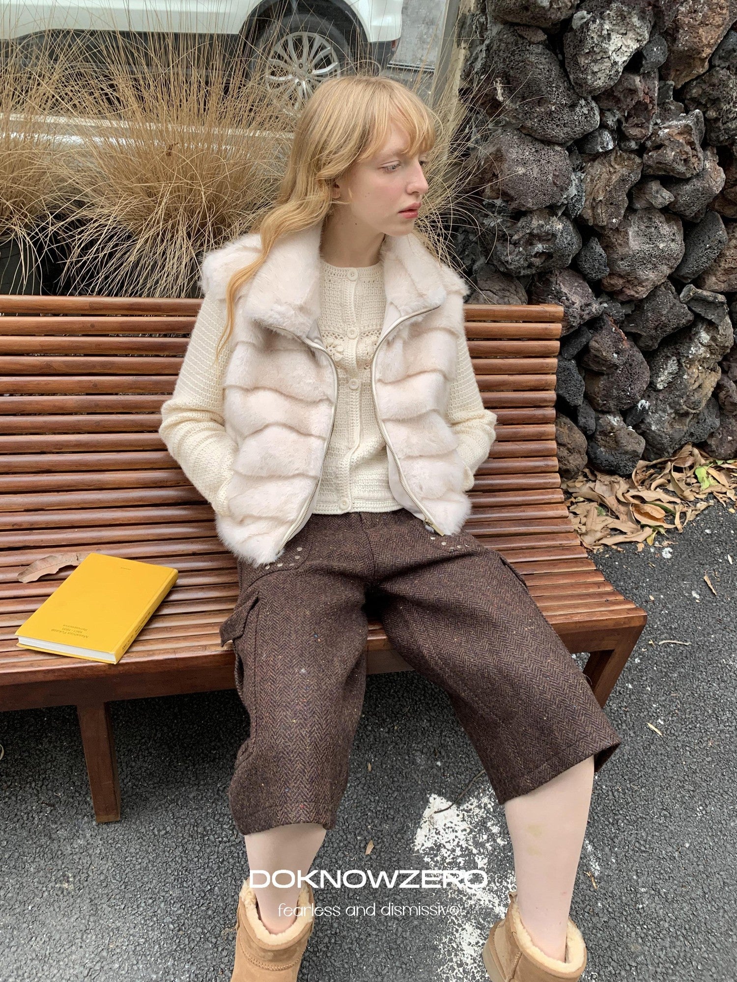 DKZ OFFICIAL Coffee Vintage Studded Workwear Women&