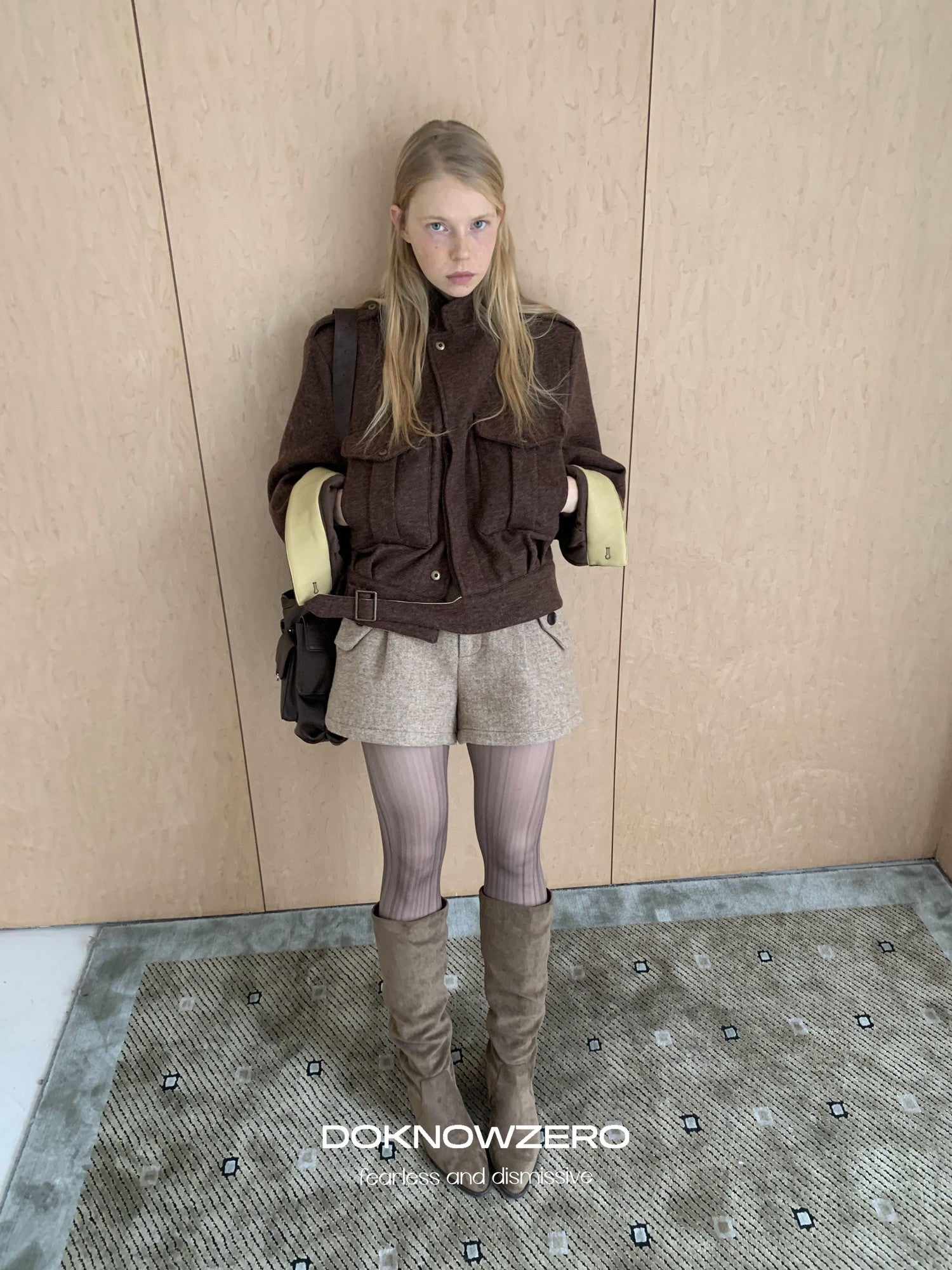 DKZ OFFICIAL Contrast Hem Retro Short Tweed Women&
