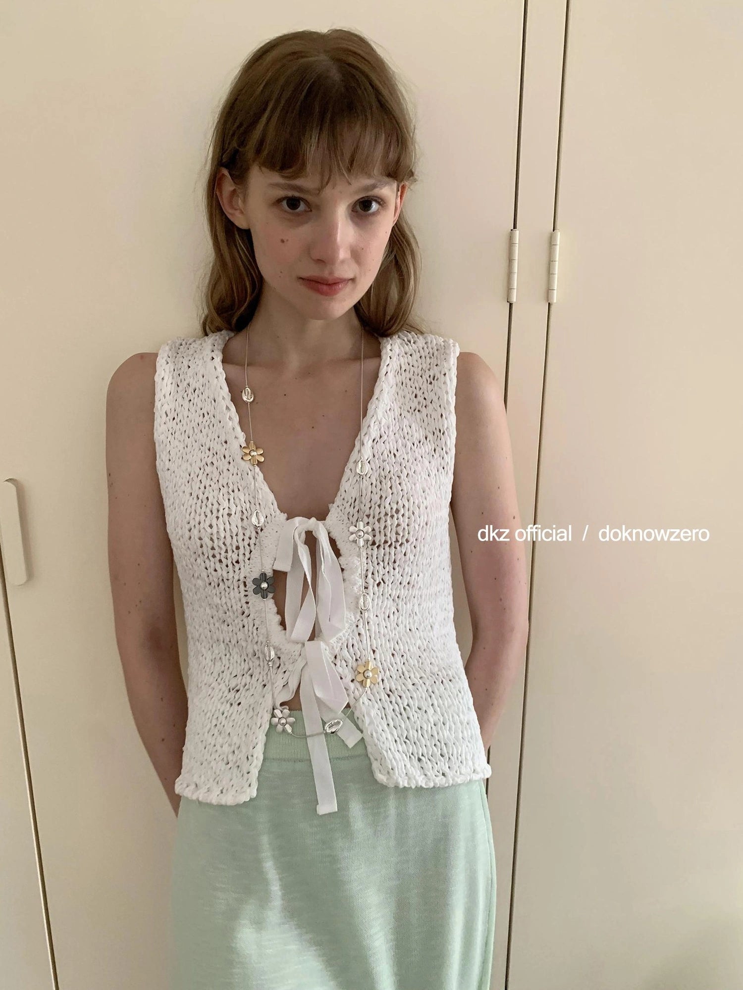 DKZ OFFICIAL Crochet Strap Knit Top Women Summer Sleeveless