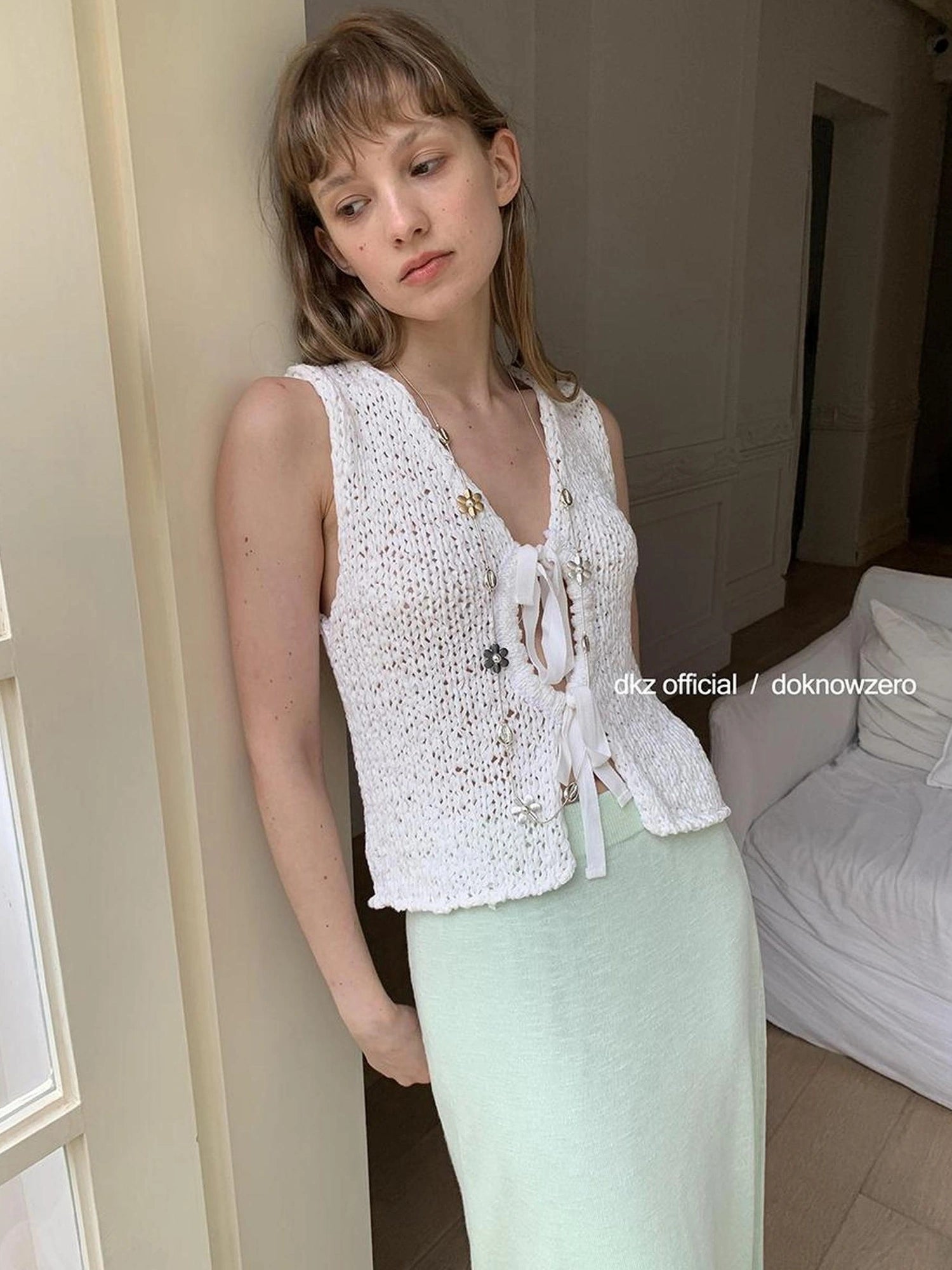 DKZ OFFICIAL Crochet Strap Knit Top Women Summer Sleeveless