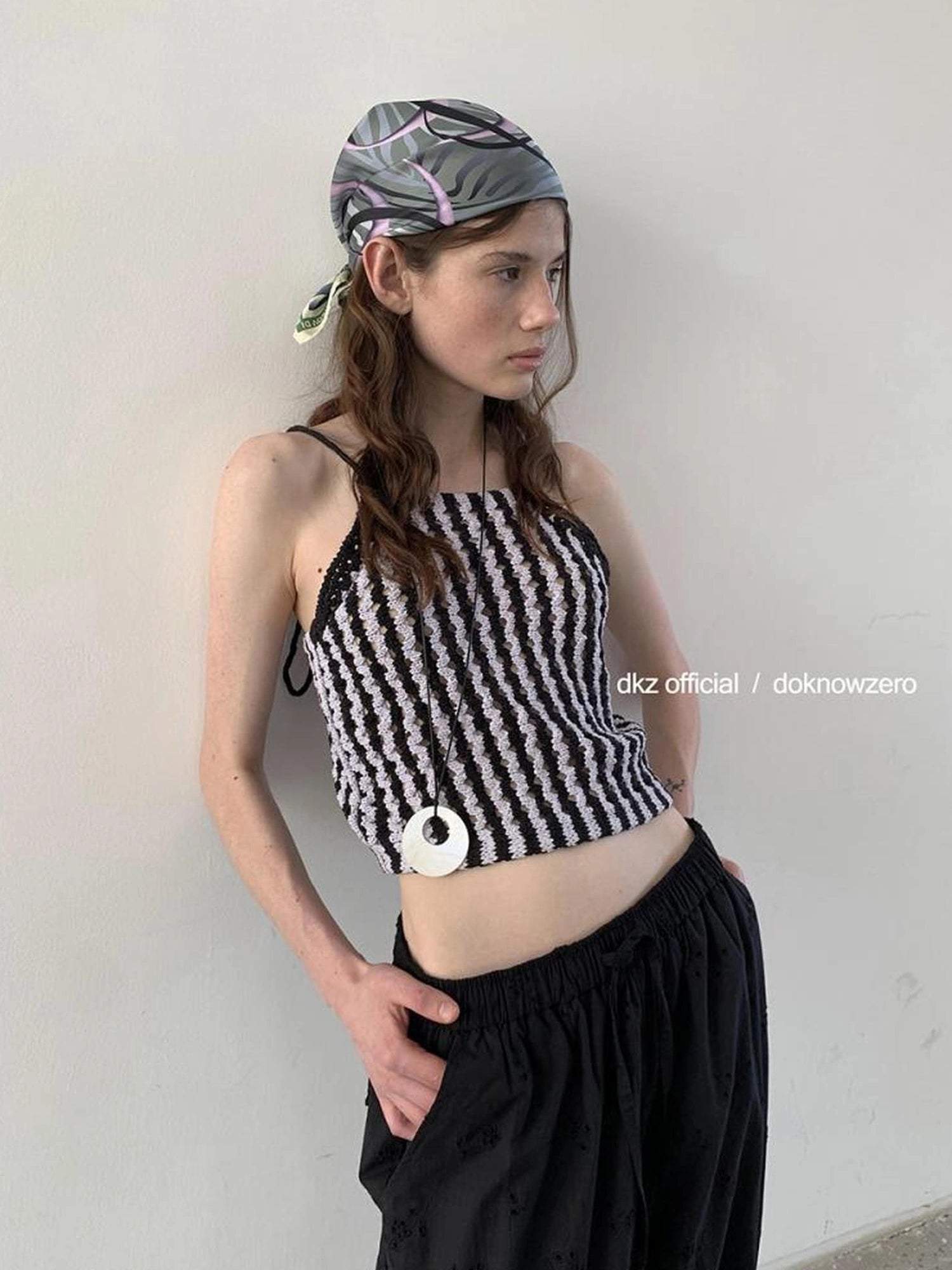 DKZ OFFICIAL Crochet Striped Deep Blue Summer Tank Top