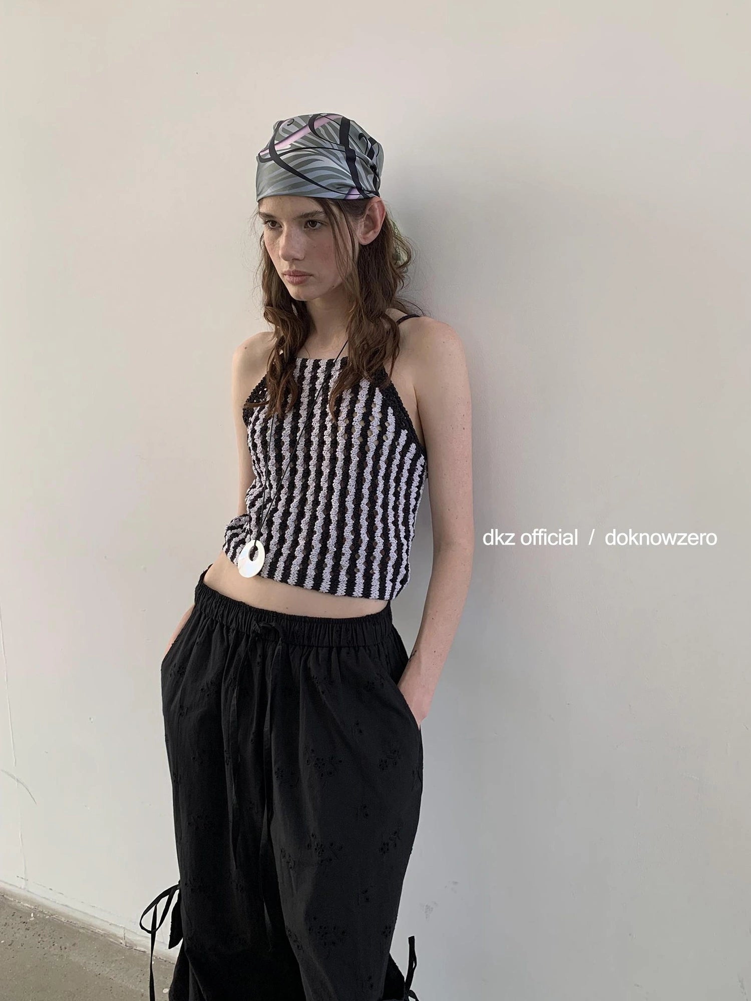 DKZ OFFICIAL Crochet Striped Deep Blue Summer Tank Top