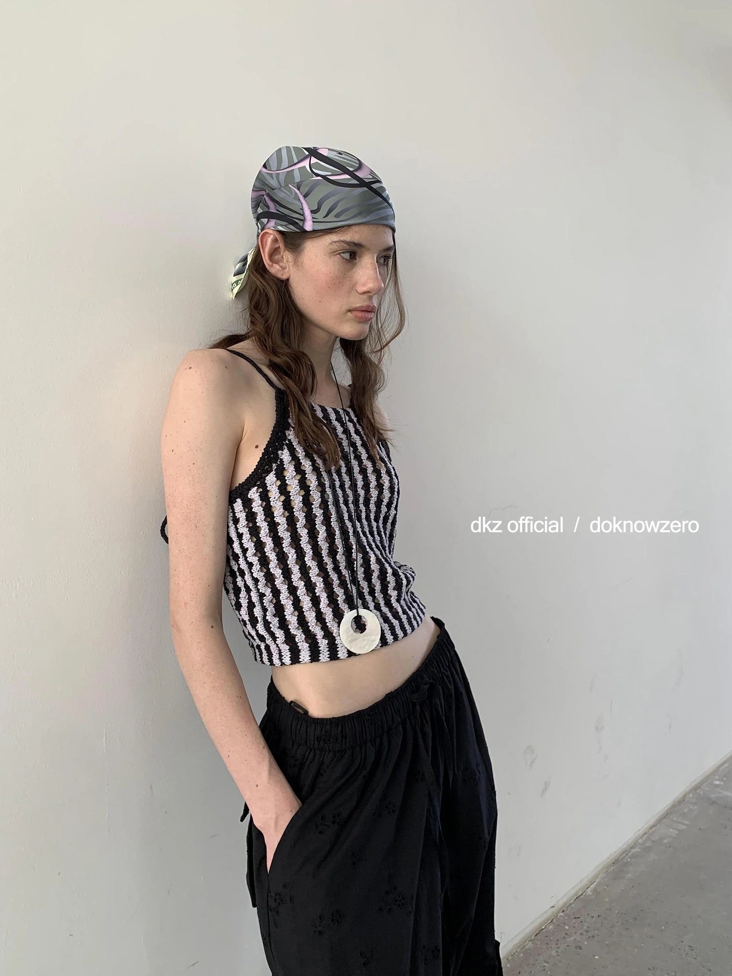 DKZ OFFICIAL Crochet Striped Deep Blue Summer Tank Top