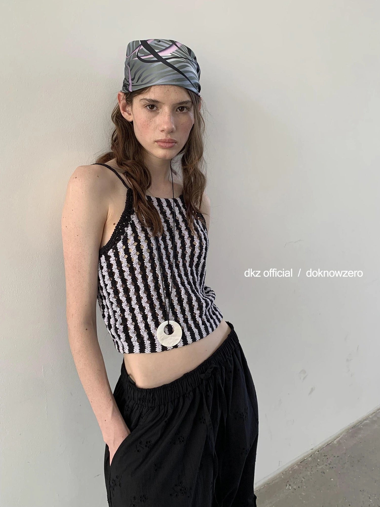 DKZ OFFICIAL Crochet Striped Deep Blue Summer Tank Top