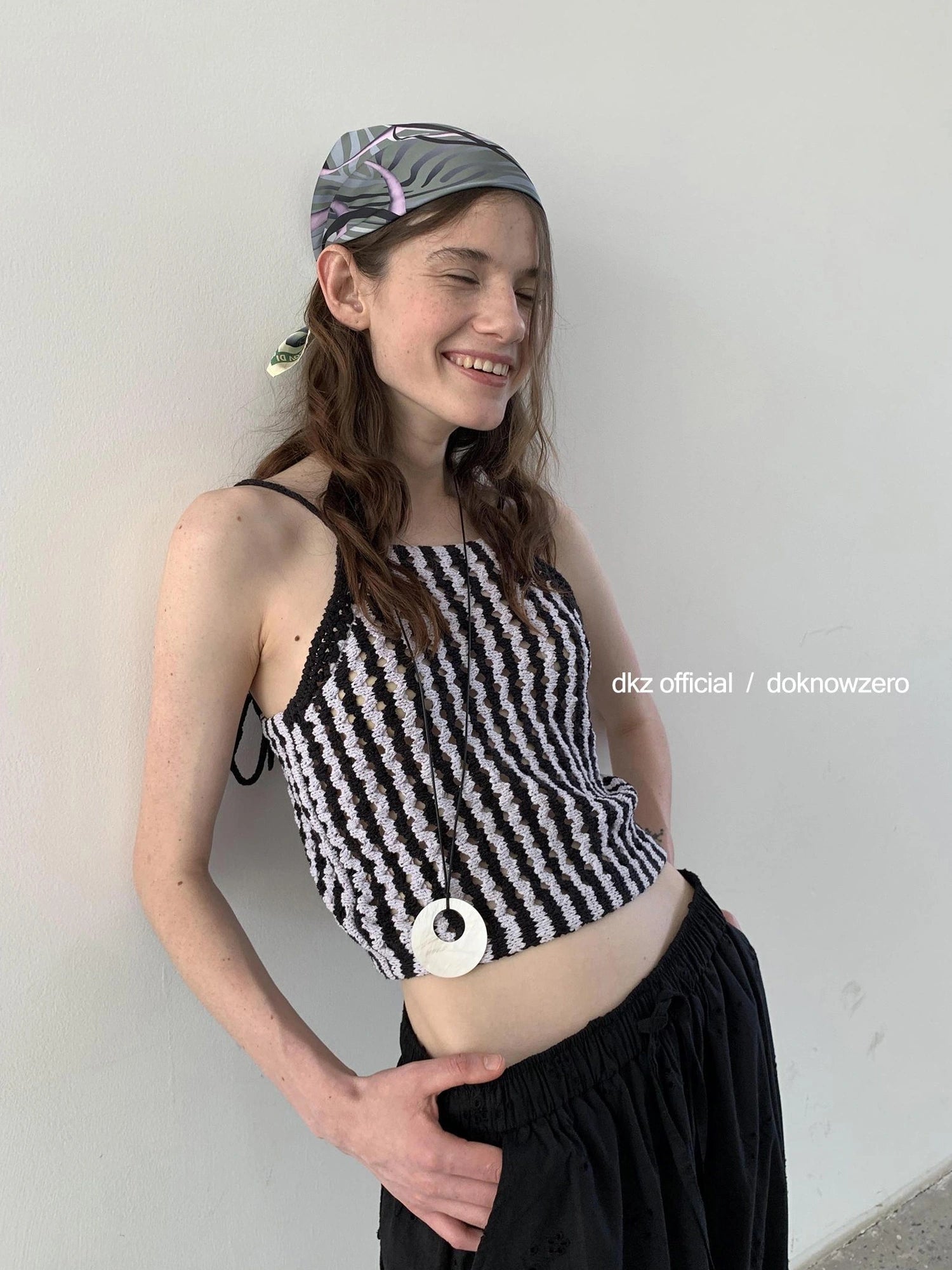 DKZ OFFICIAL Crochet Striped Deep Blue Summer Tank Top