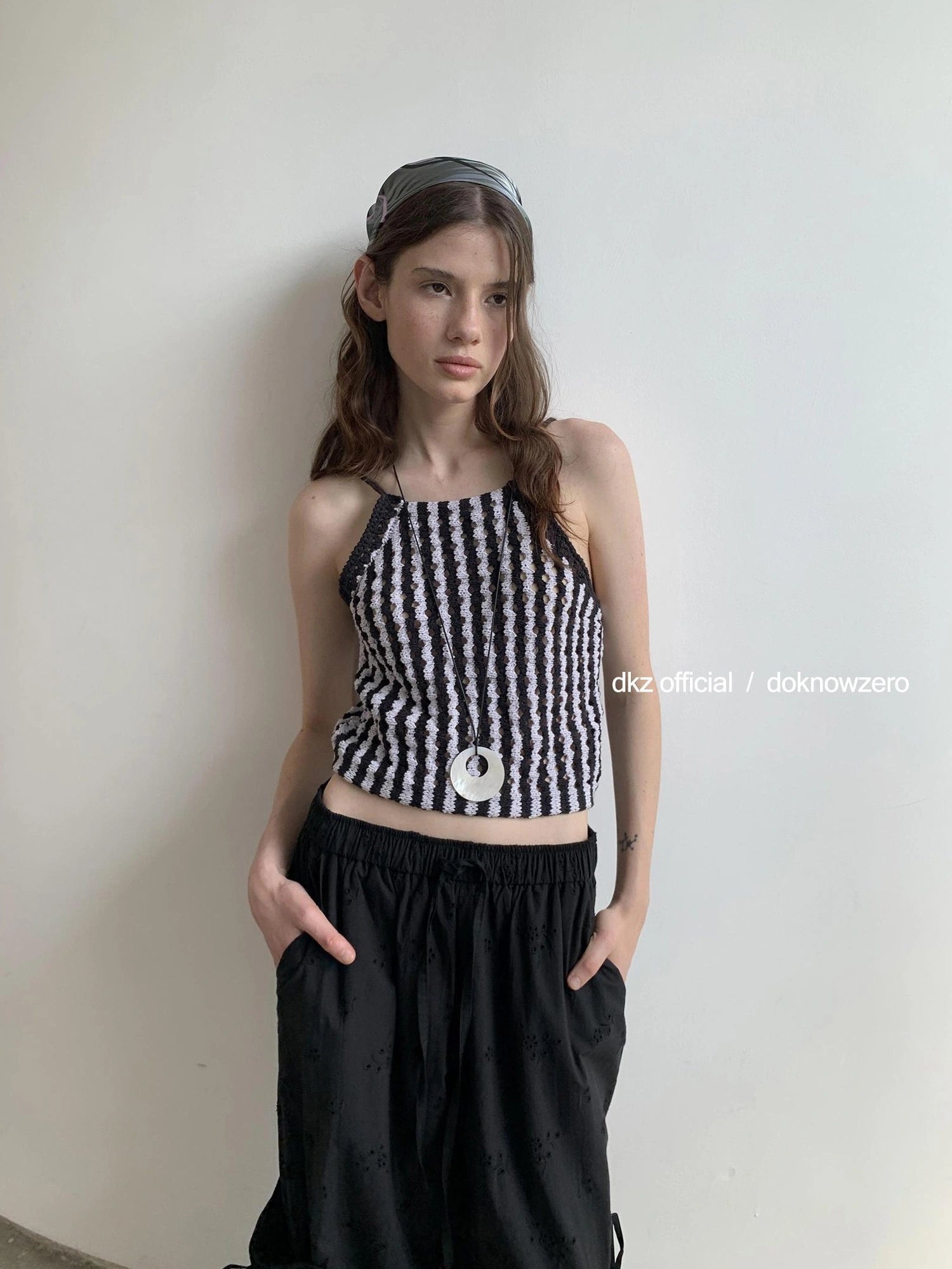 DKZ OFFICIAL Crochet Striped Deep Blue Summer Tank Top