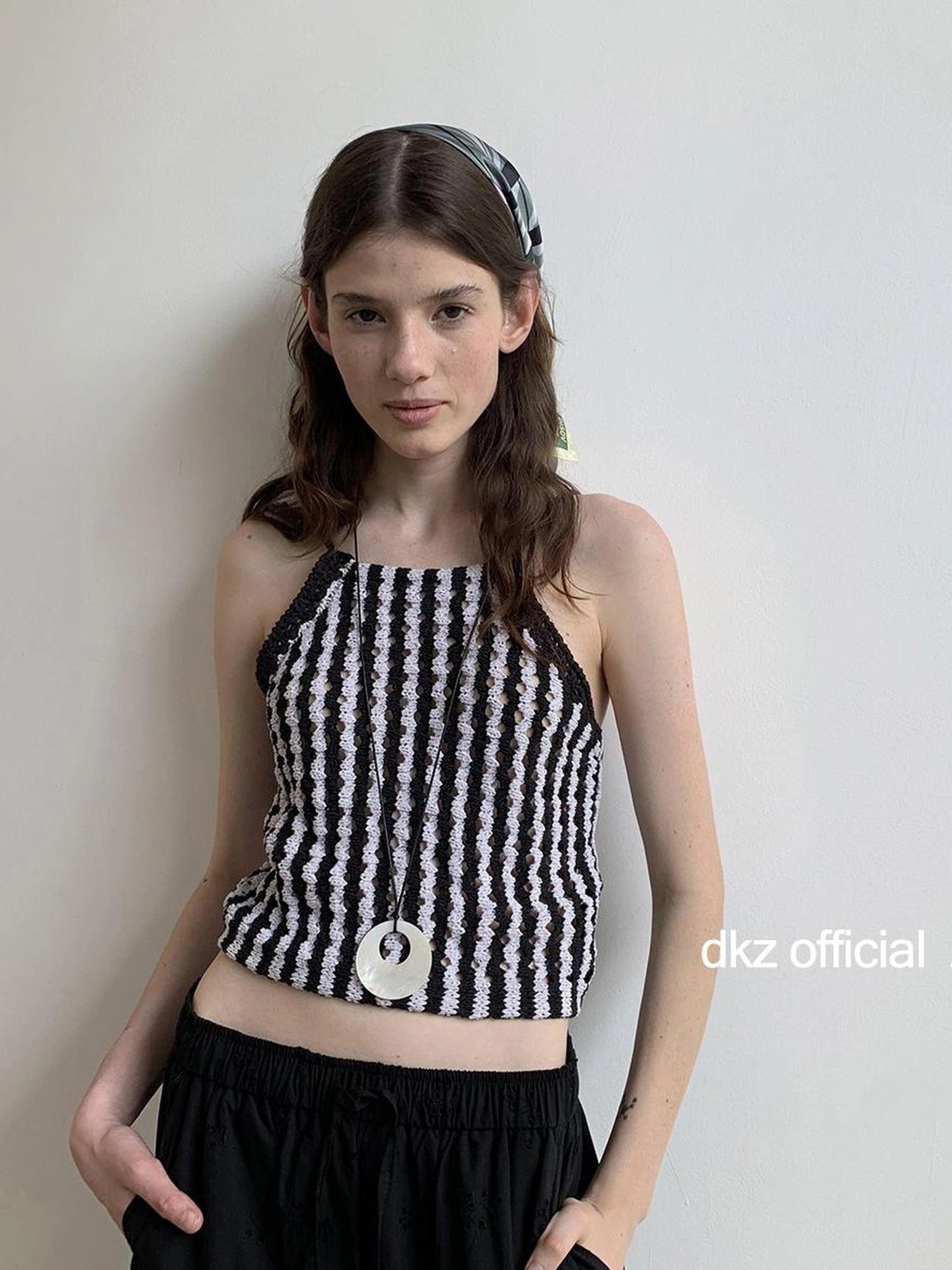 DKZ OFFICIAL Crochet Striped Deep Blue Summer Tank Top