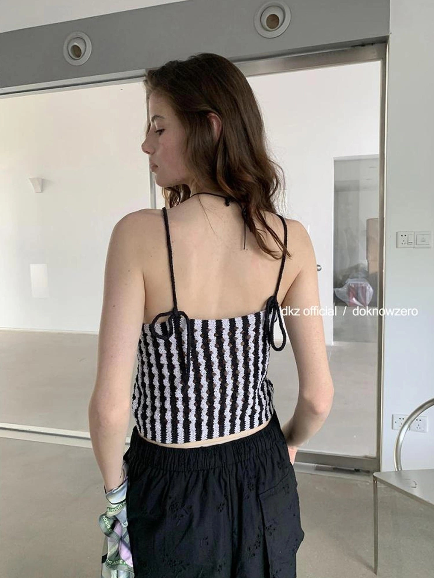 DKZ OFFICIAL Crochet Striped Deep Blue Summer Tank Top