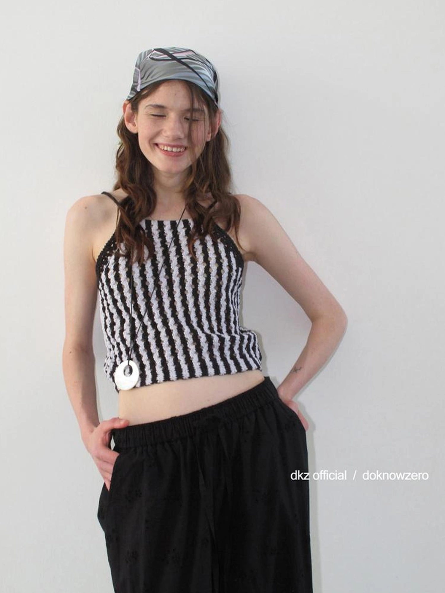 DKZ OFFICIAL Crochet Striped Deep Blue Summer Tank Top