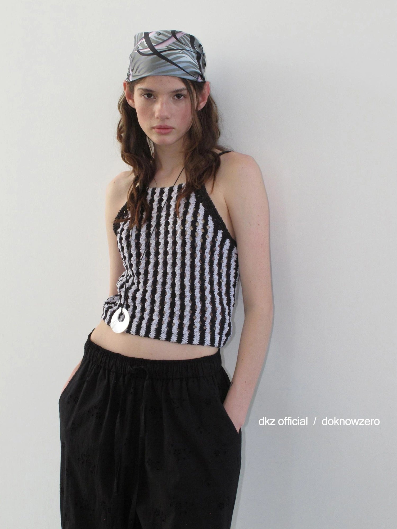 DKZ OFFICIAL Crochet Striped Deep Blue Summer Tank Top